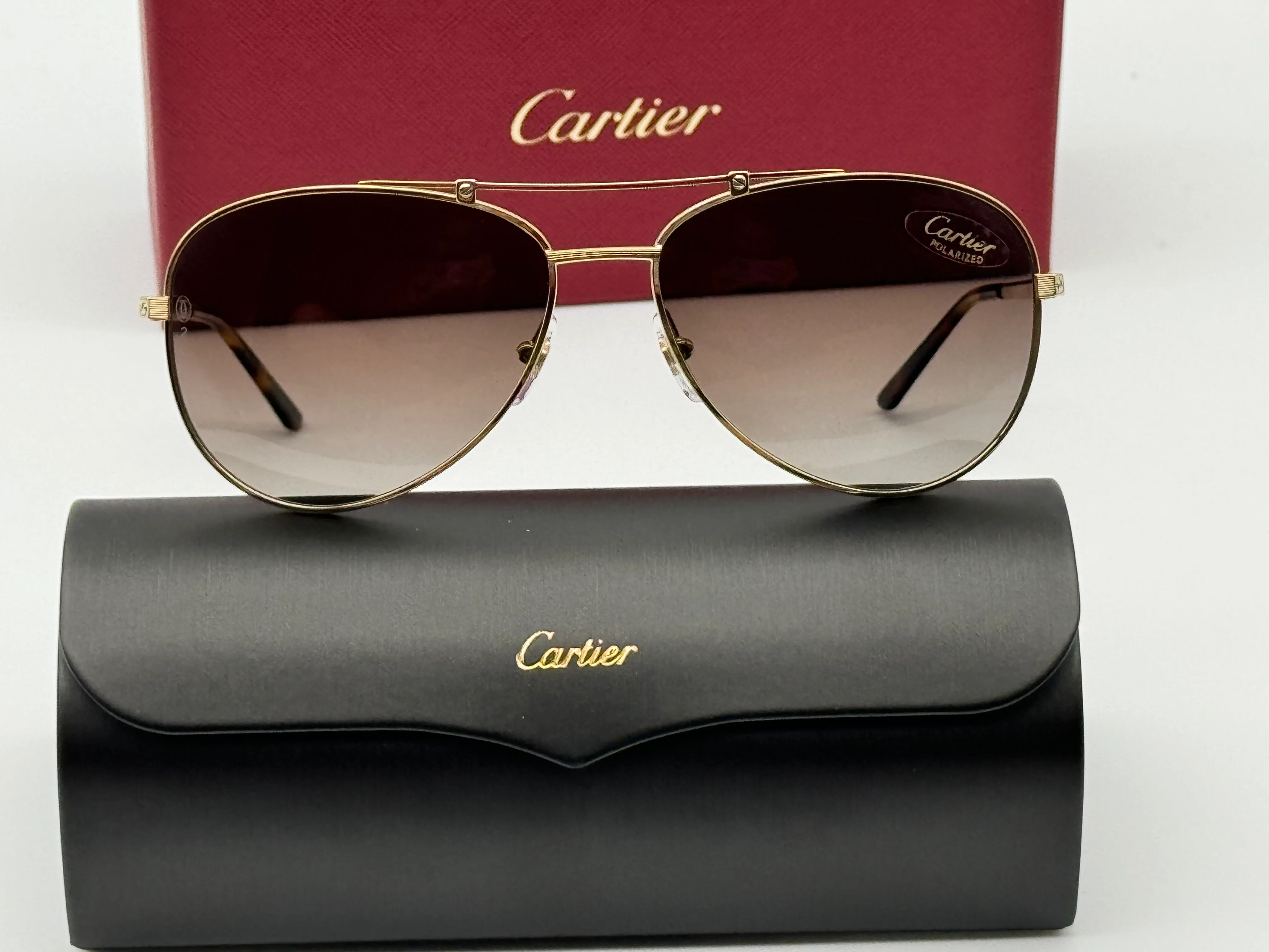 Cartier Aviator 61mm Polarized Sunglasses Brown Pilot Gold Metal Sunglasses CT 0083S 003 - Image 4