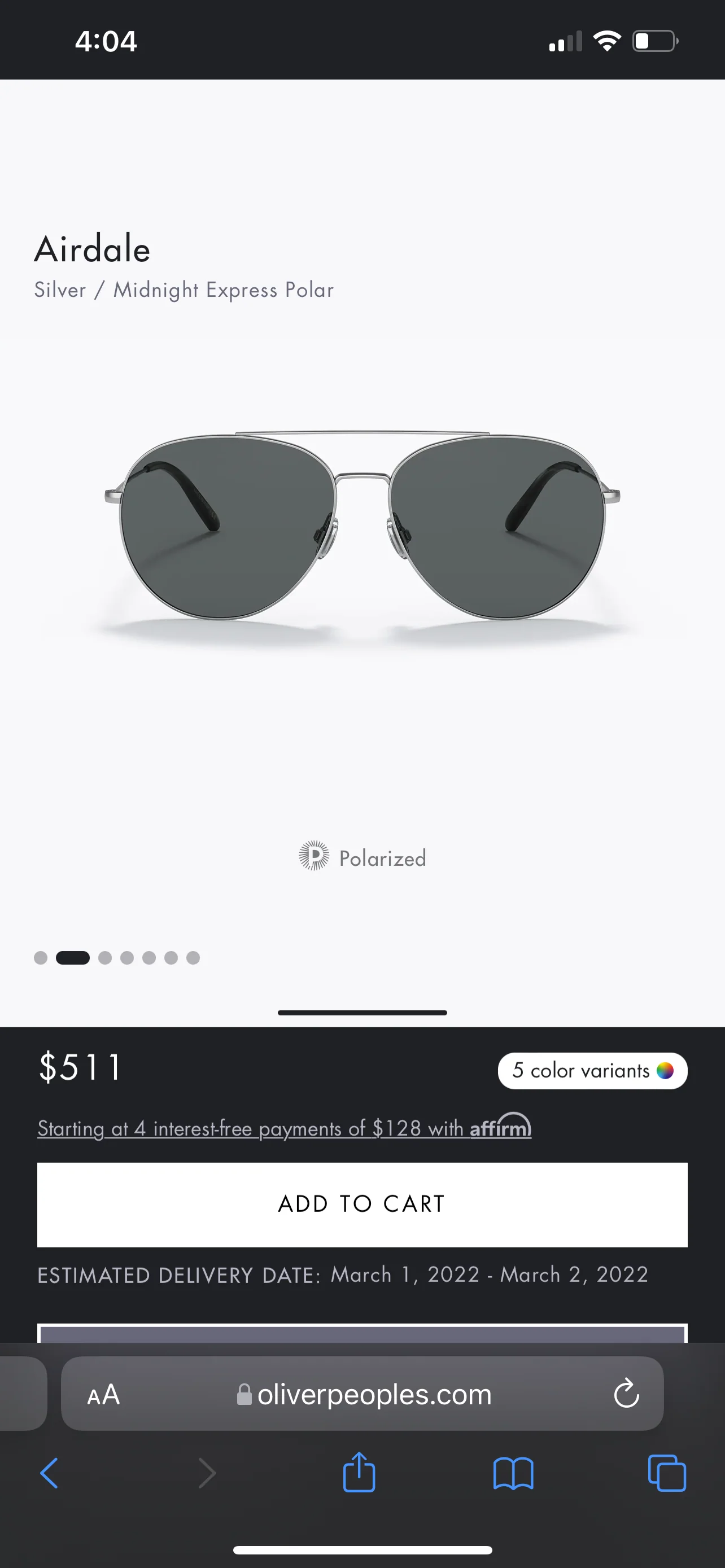 OLIVER PEOPLES Airdale Aviator 58mm in Midnight Express Polarized MSRP $511 - Image 7