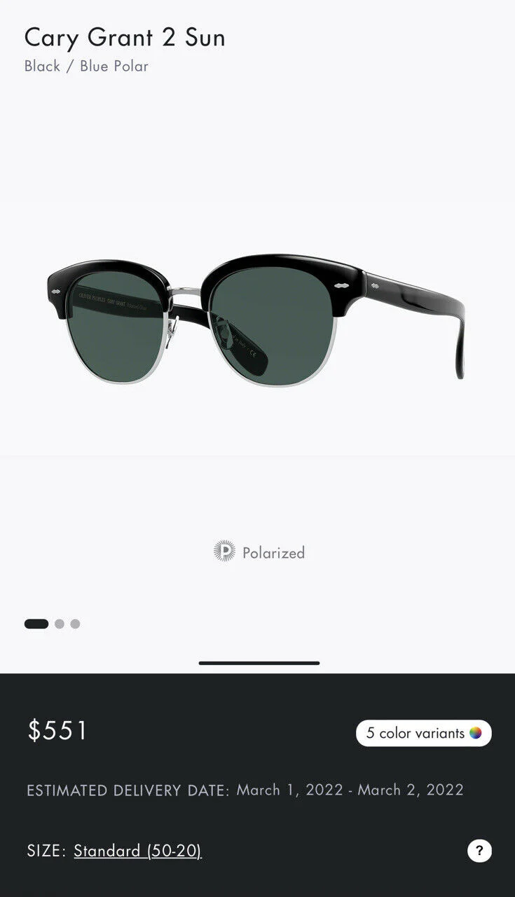 Oliver Peoples Cary Grant 2 50mm OV5436S Sunglasses Black / Blue Polarized Lens - Image 14