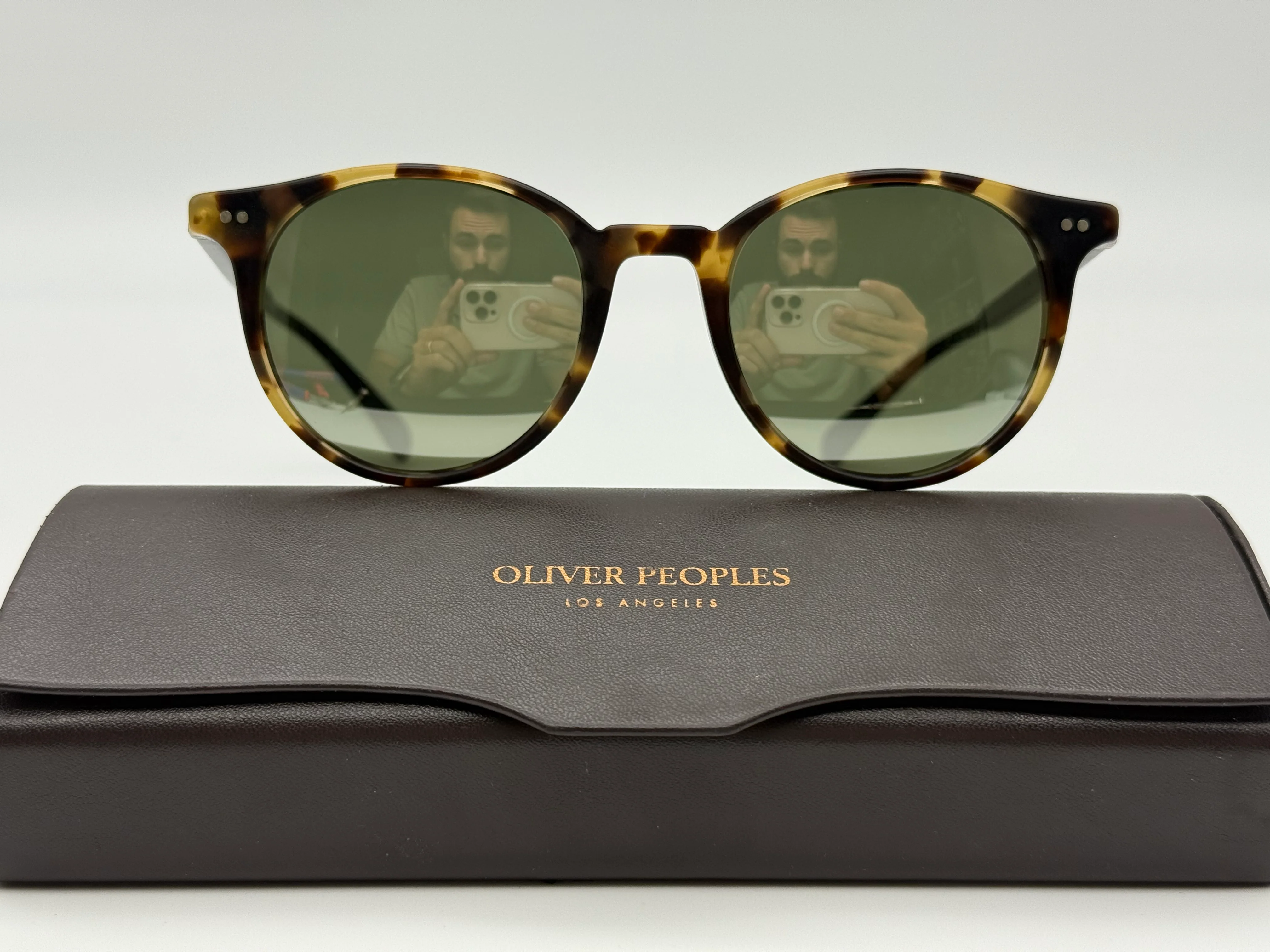 Oliver Peoples DELRAY SUN 48mm OV 5314 SU Semi tortoise semi matte black / Mirror Silver Italy Preowned - Image 2