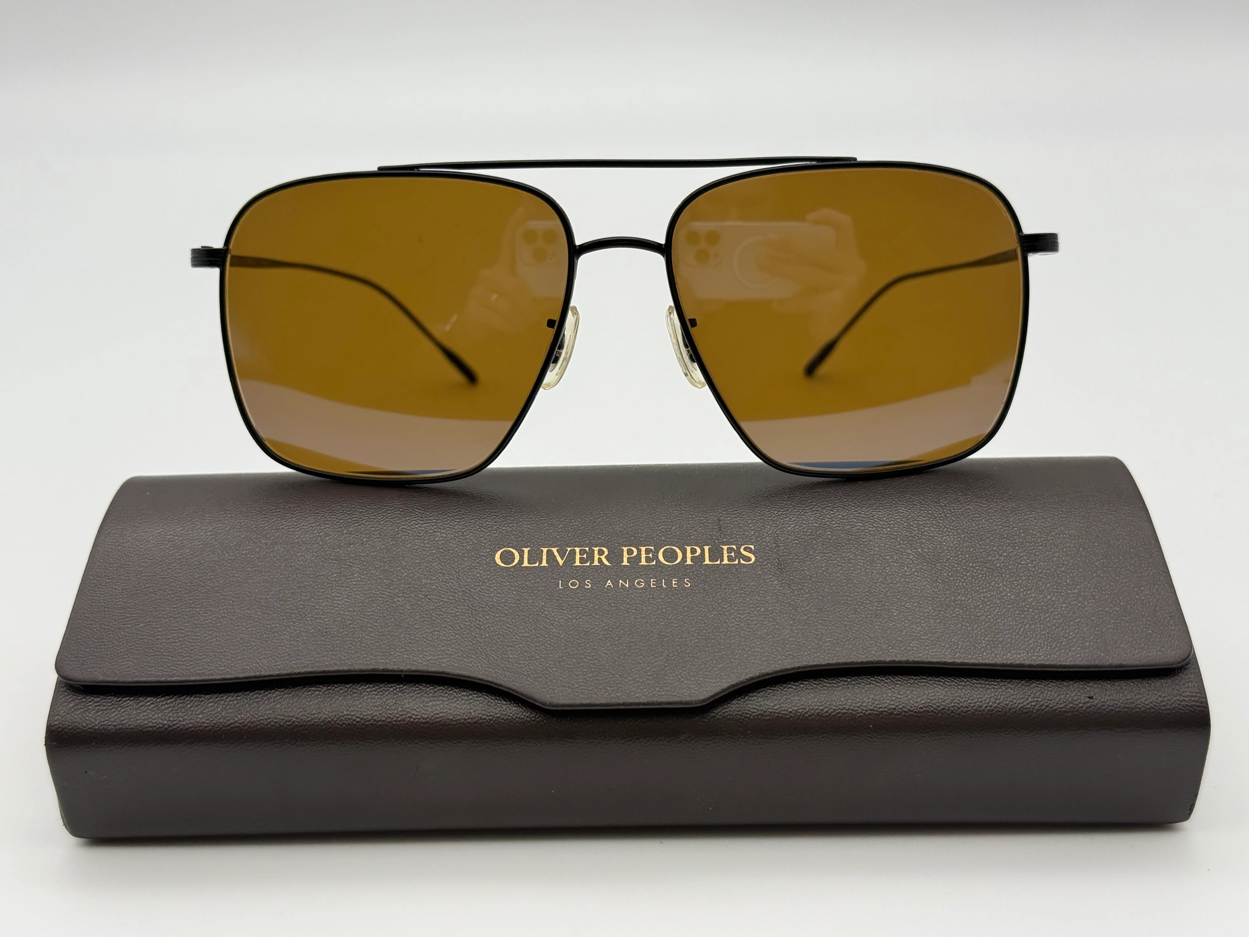Oliver Peoples Dresner 56mm OV 1320 ST Titanium 5062G8 Matte Black/Cognac Mirrored Sunglasses Japan Preowned - Image 3
