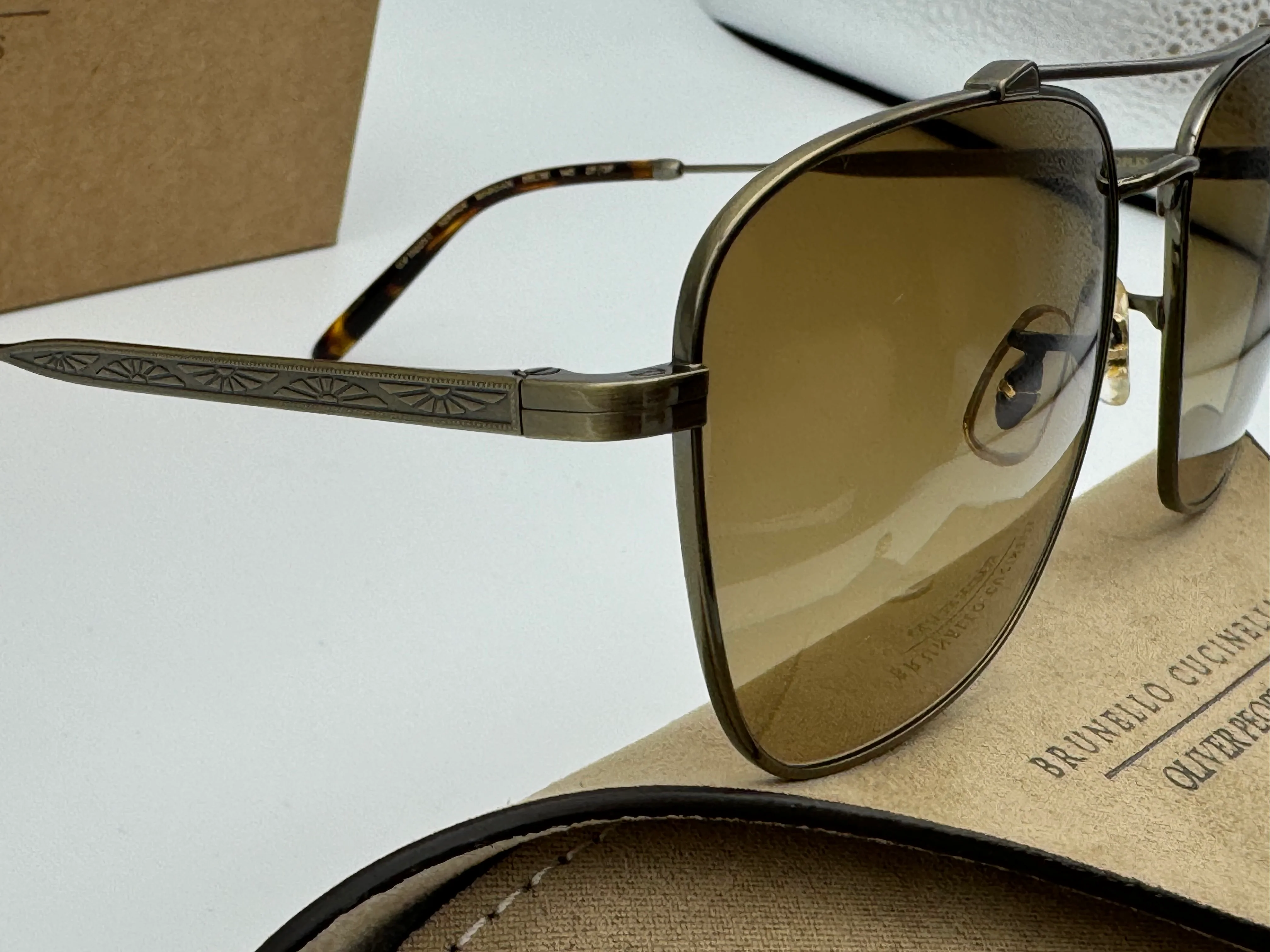 Oliver Peoples Marsan 55mm Brunello Cucinelli Antique Gold / Chrome Amber Photochromic Titanium OV 1322 ST 5284Q4 Japan NEW - Image 5