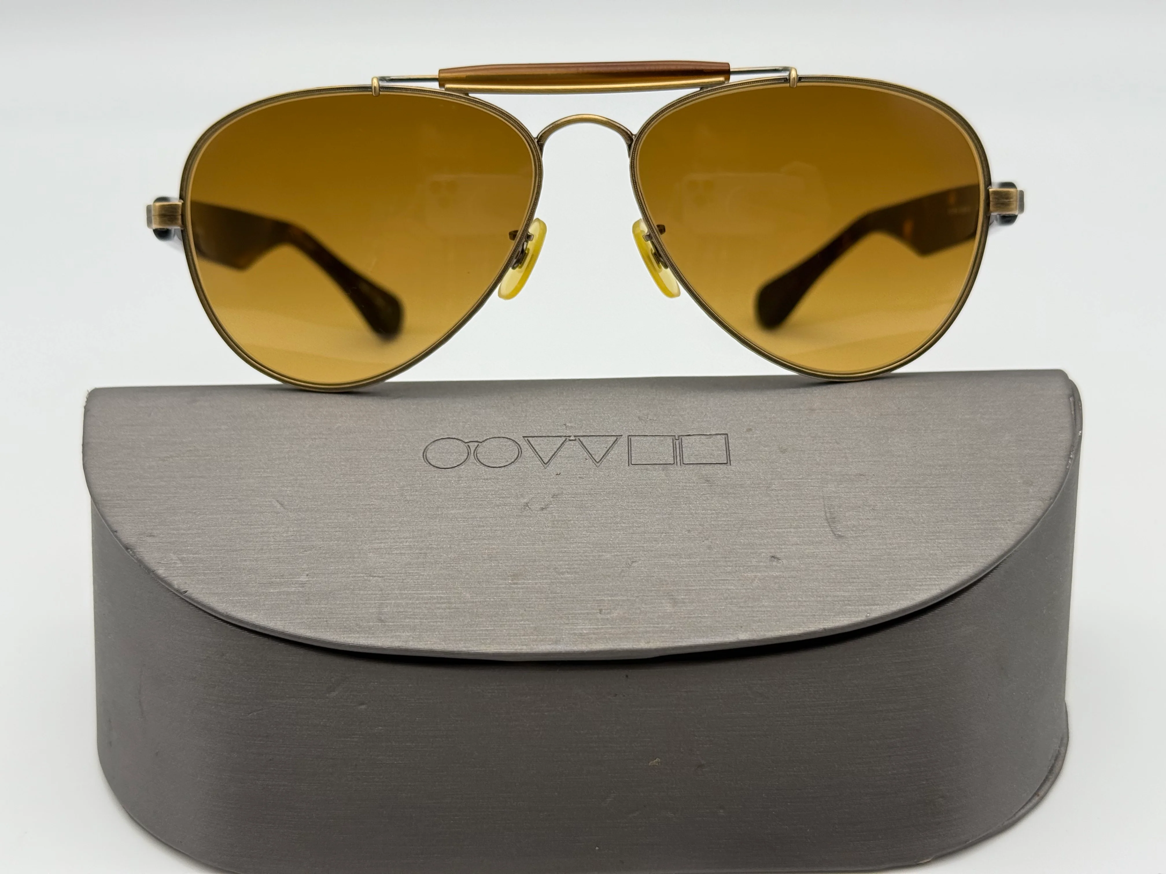 Oliver Peoples Teardrop 57mm OV 1114S The Soloist Takahiro Antique Gold  / Chrome Amber Japan Preowned - Image 3