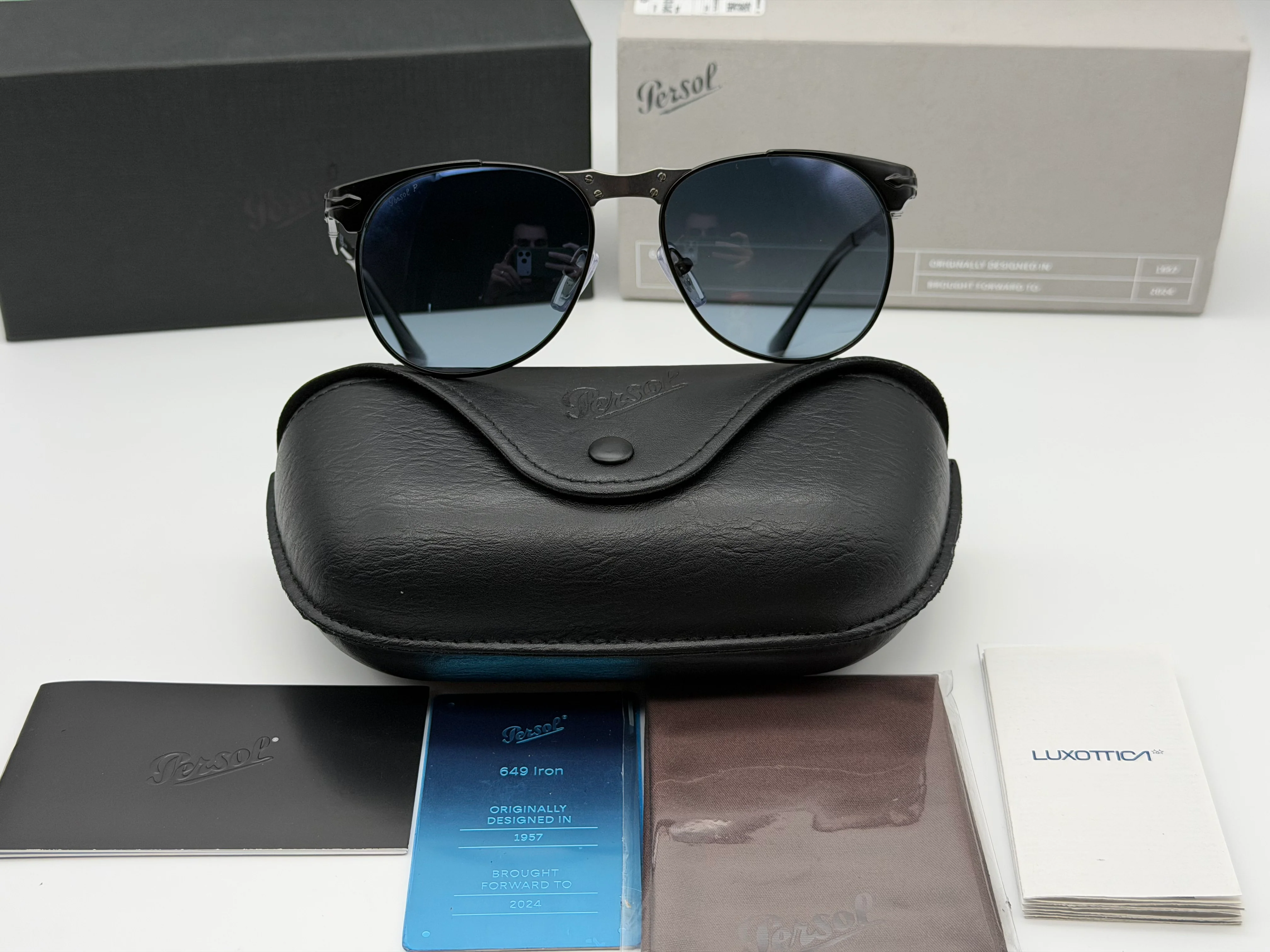 Persol 649 IRON 55mm Black / Polarized Dark Blue 1130 S3 Italy NEW - Image 3