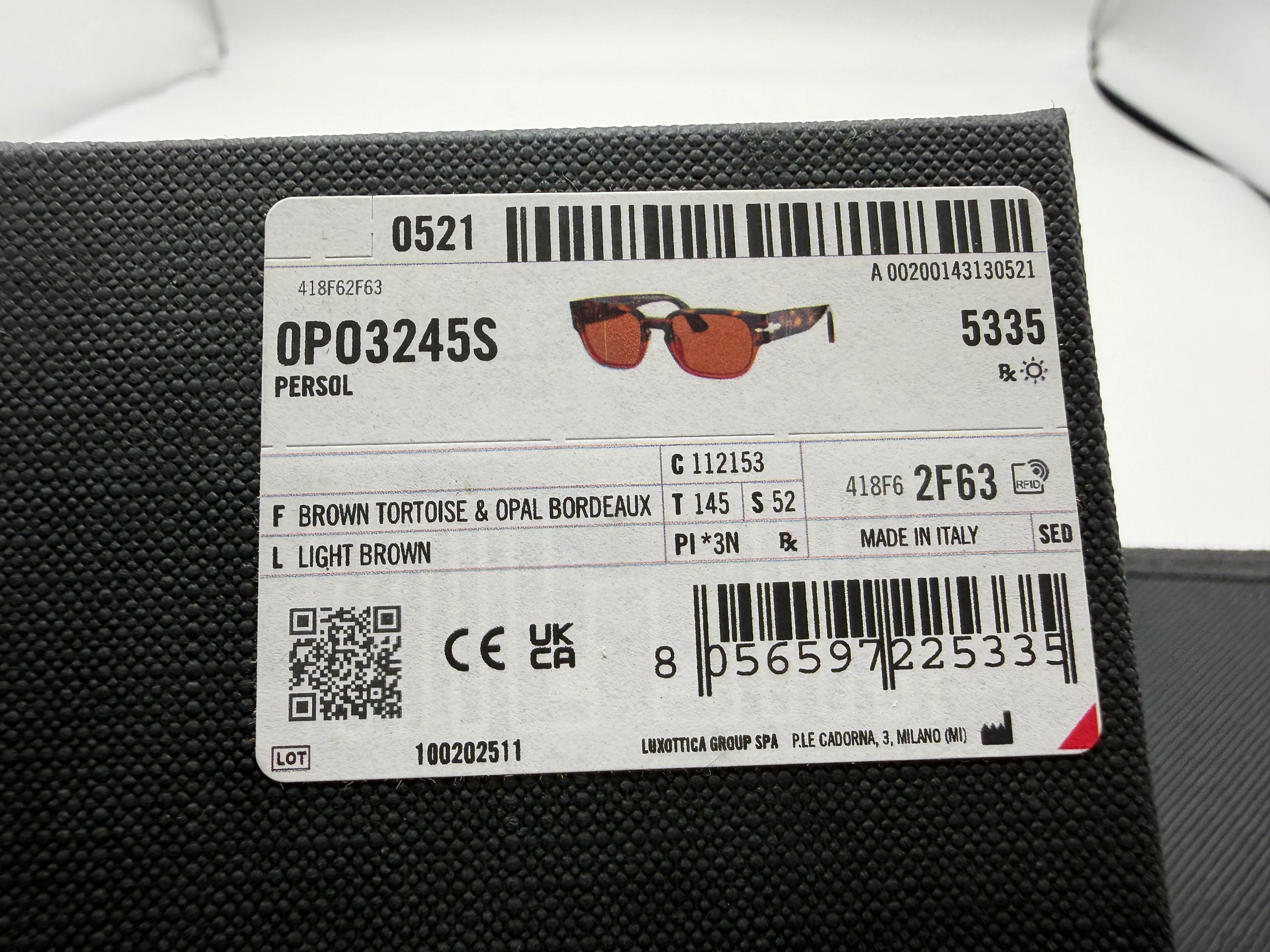 Persol PO 3245 52mm Brown Tortoise - Opal Bordeaux / Light Brown 112154 Italy Open Box - Image 10