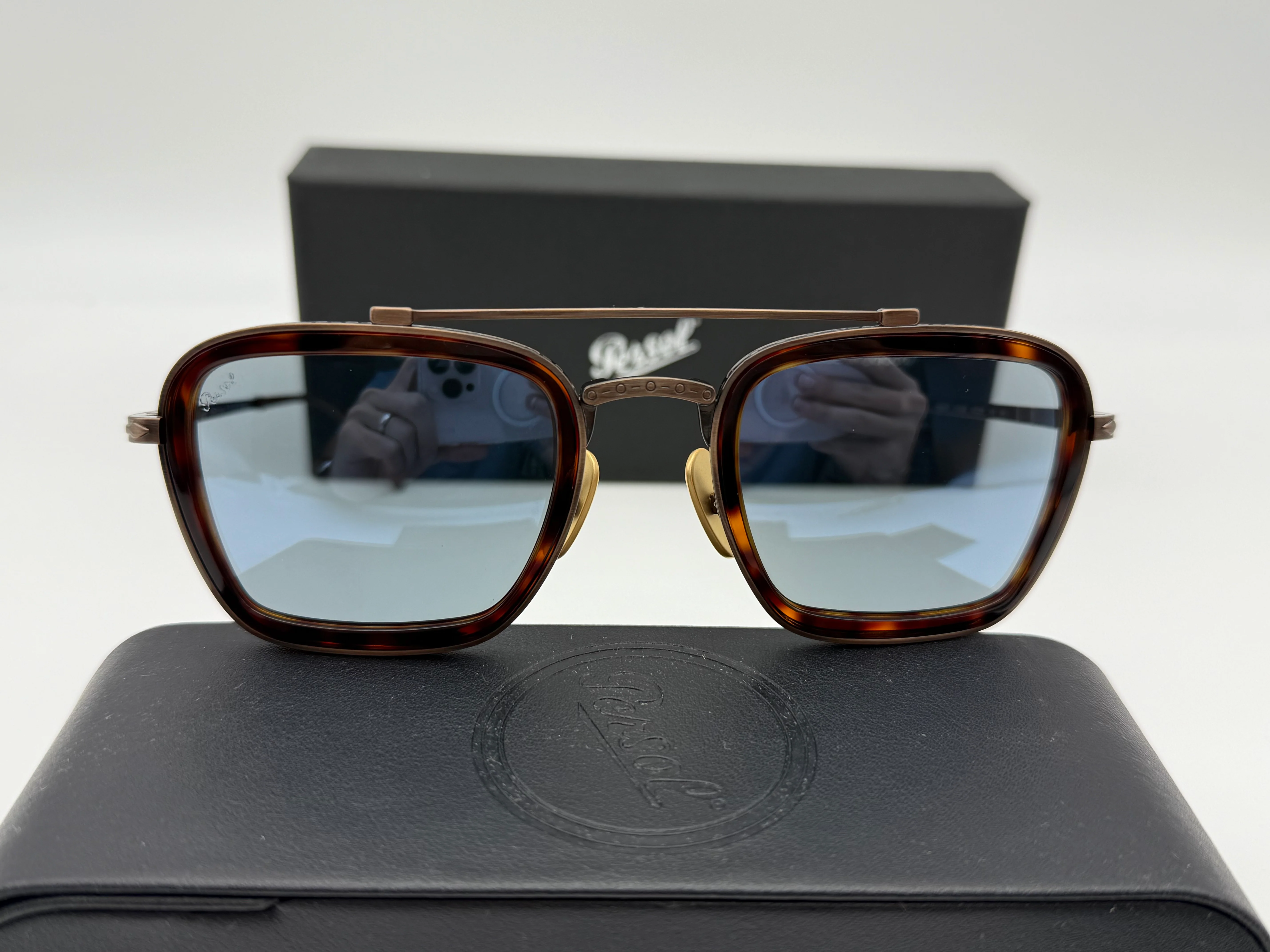 Persol PO 5012 ST 49mm Titanium Antique Gold Tortoise / Light Blue 801656 Japan NEW - Image 5