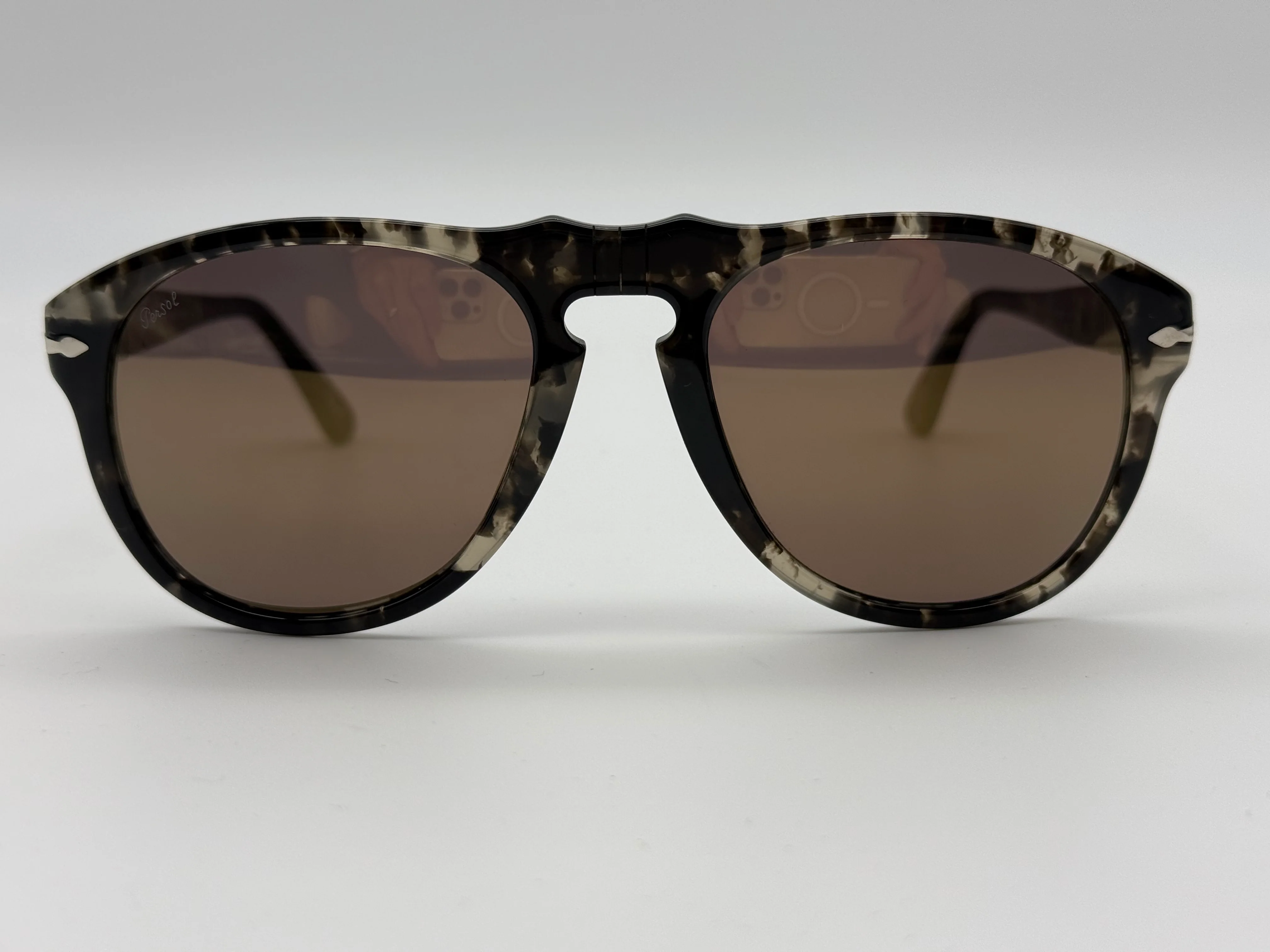 Persol PO 649 54mm Light Brown Mirror Gold / Grey Spotted Black Missing Box - Image 2