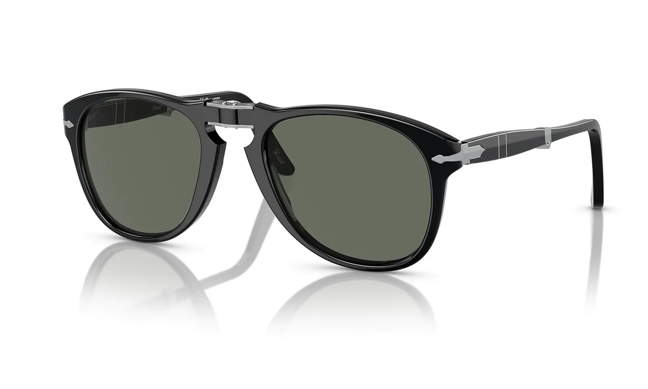Persol PO 714 54mm Original Folding Black / Green Polarized 95 58 Italy NEW