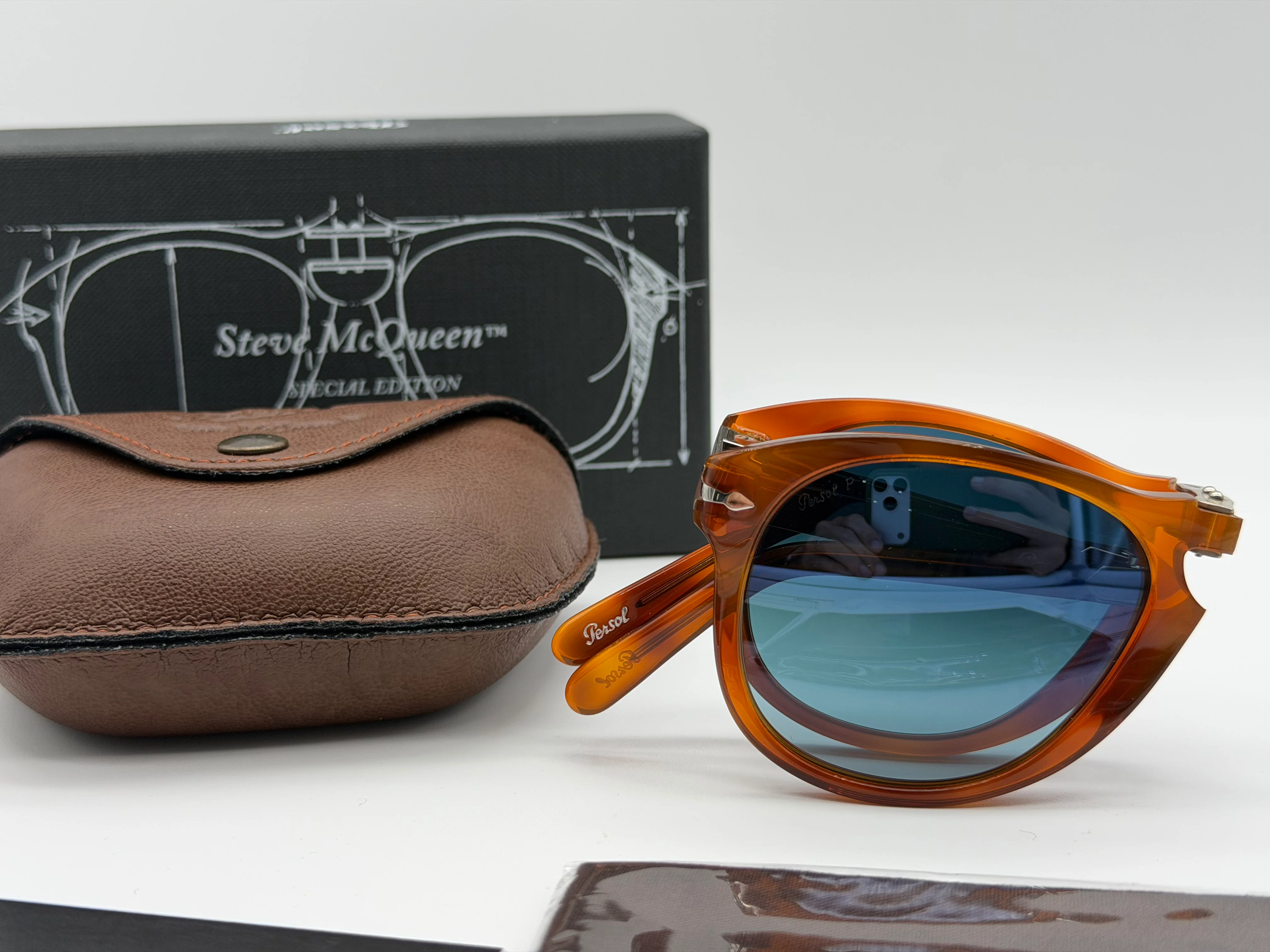 PERSOL PO 714 SM 52mm Light Havana / Polarized Blue Crystal Lens 96/S3 Italy NOS - Image 3