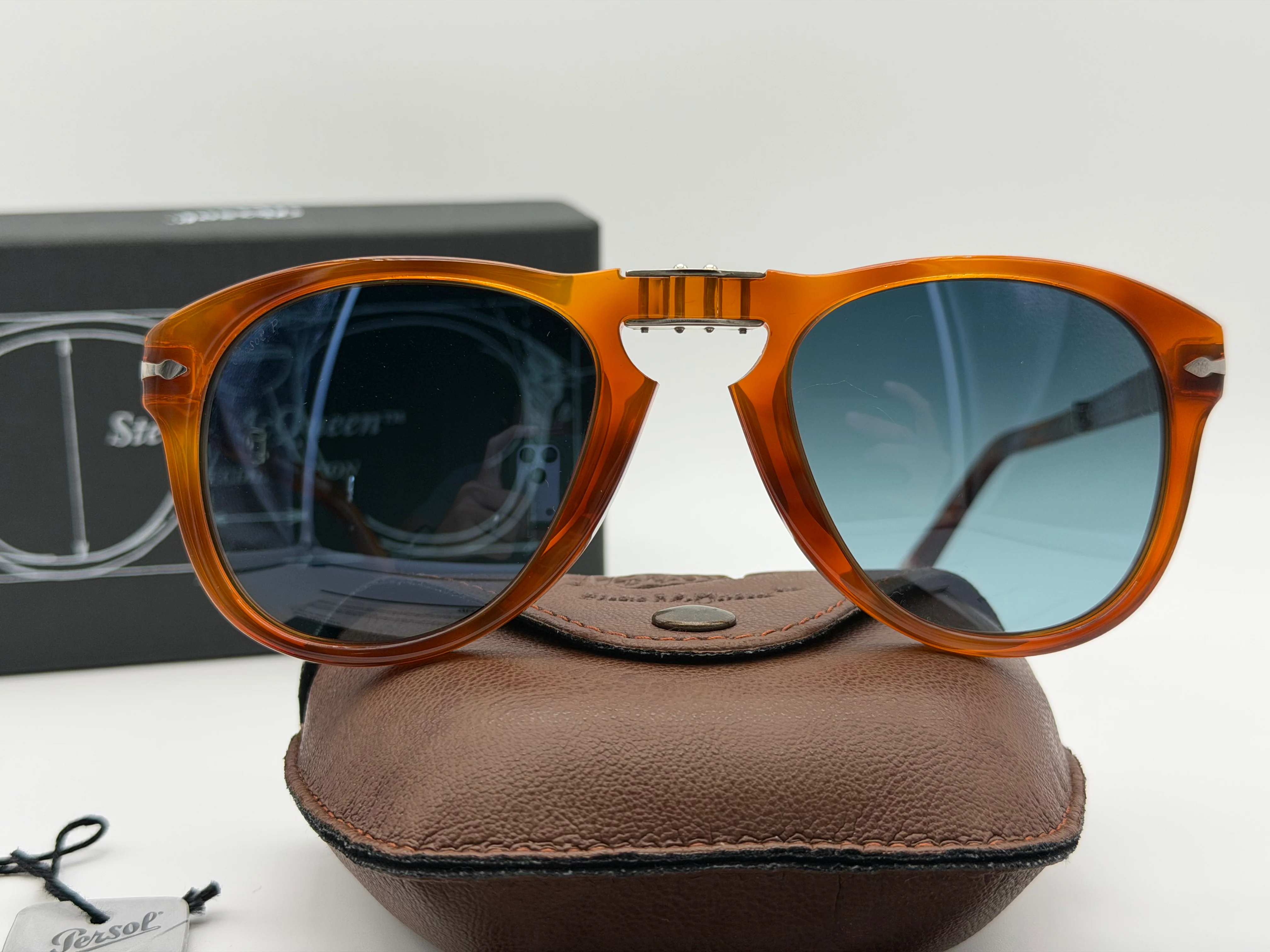 PERSOL PO 714 SM 52mm Light Havana / Polarized Blue Crystal Lens 96/S3 Italy NOS - Image 4