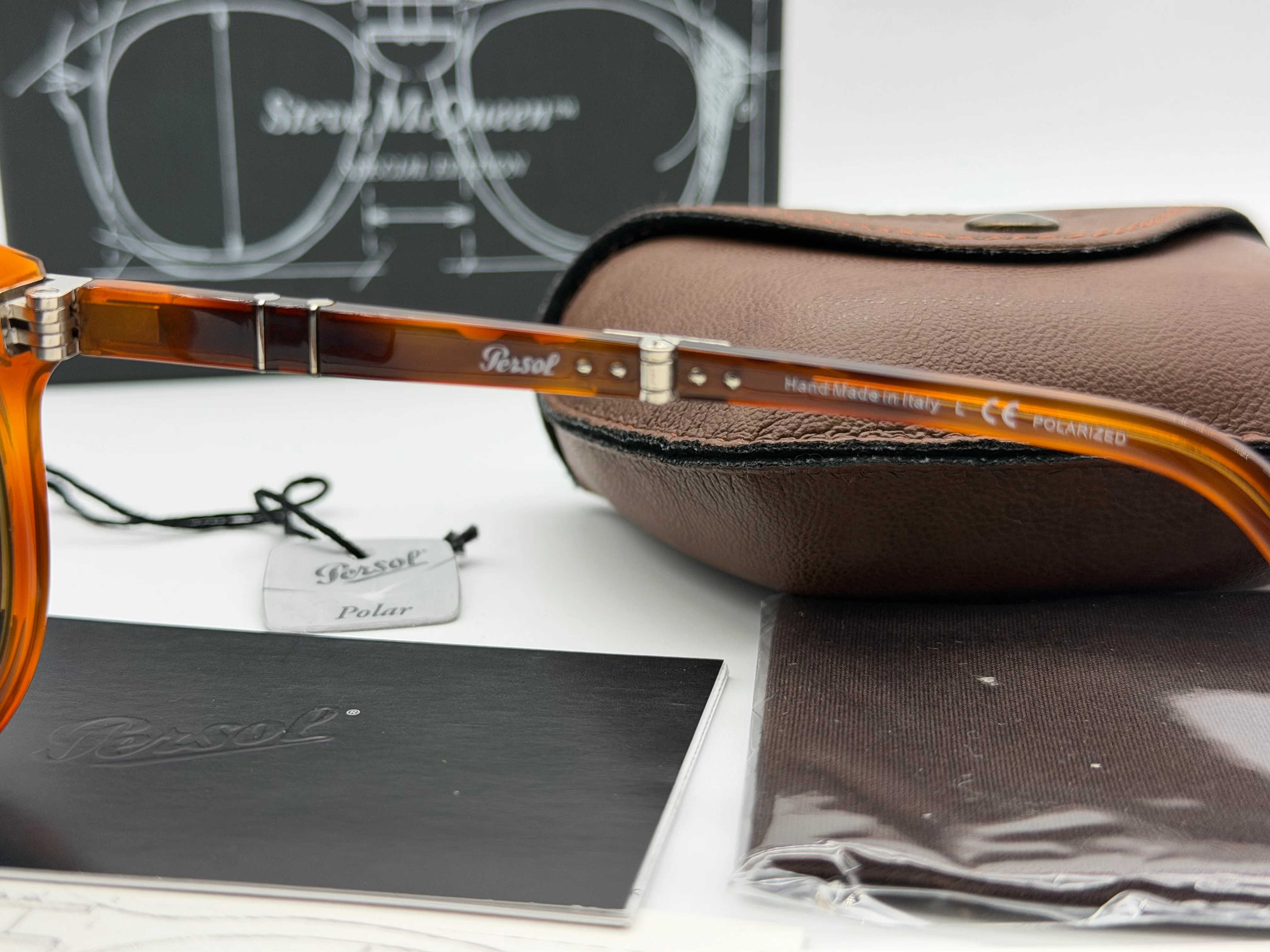 PERSOL PO 714 SM 52mm Light Havana / Polarized Blue Crystal Lens 96/S3 Italy NOS - Image 5