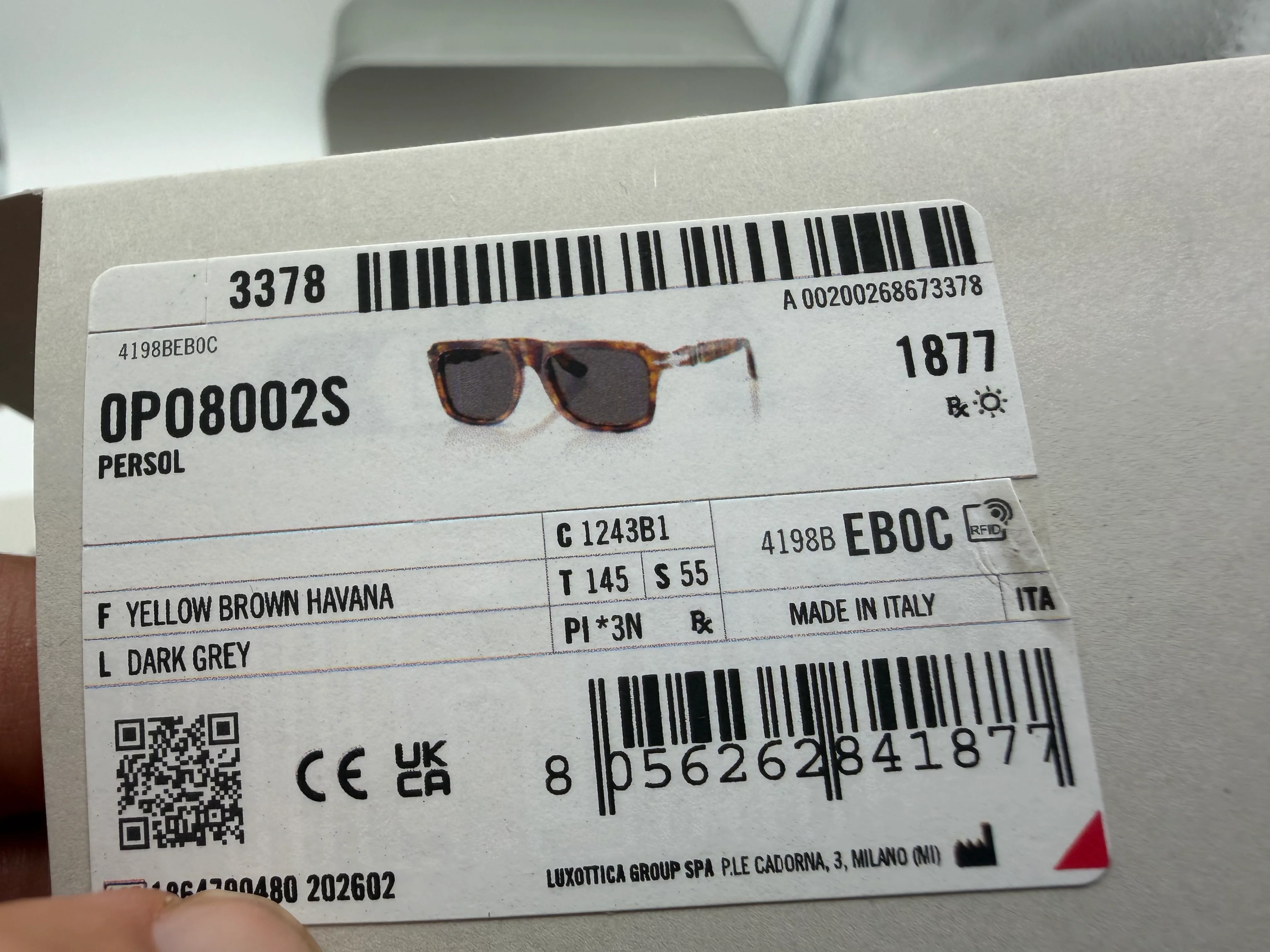 Persol PO 8002S 55mm Yellow Brown Havana / Dark Gray 1243B1 Italy NEW - Image 11