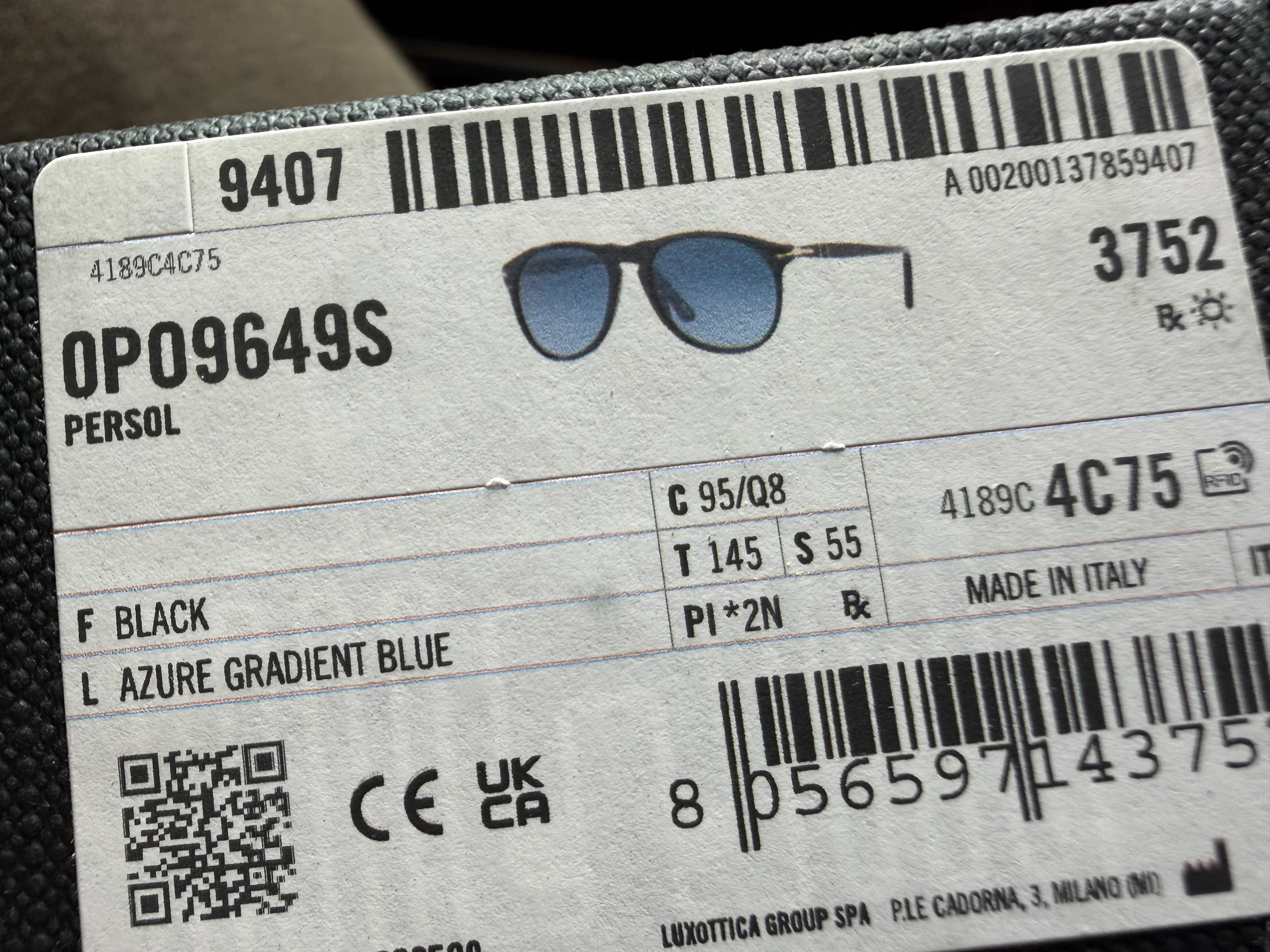 Persol PO 9649 S 55mm Black / Azure Gradient Blue 95 / Q8 Italy NEW - Image 10