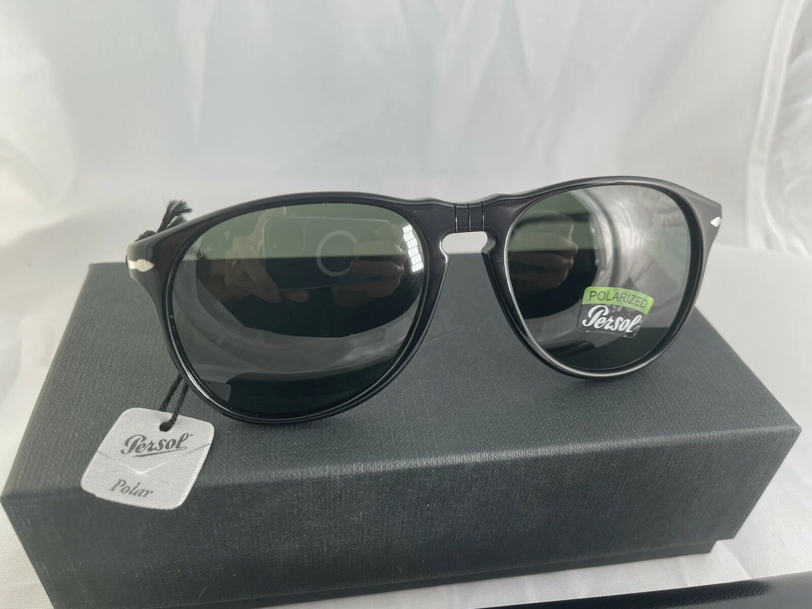 PERSOL PO6649S 95/58 BLACK SUNGLASS CRYSTAL GREEN POLARIZED LENS MADE IN ITALY New with defect on etching of lens - Image 7