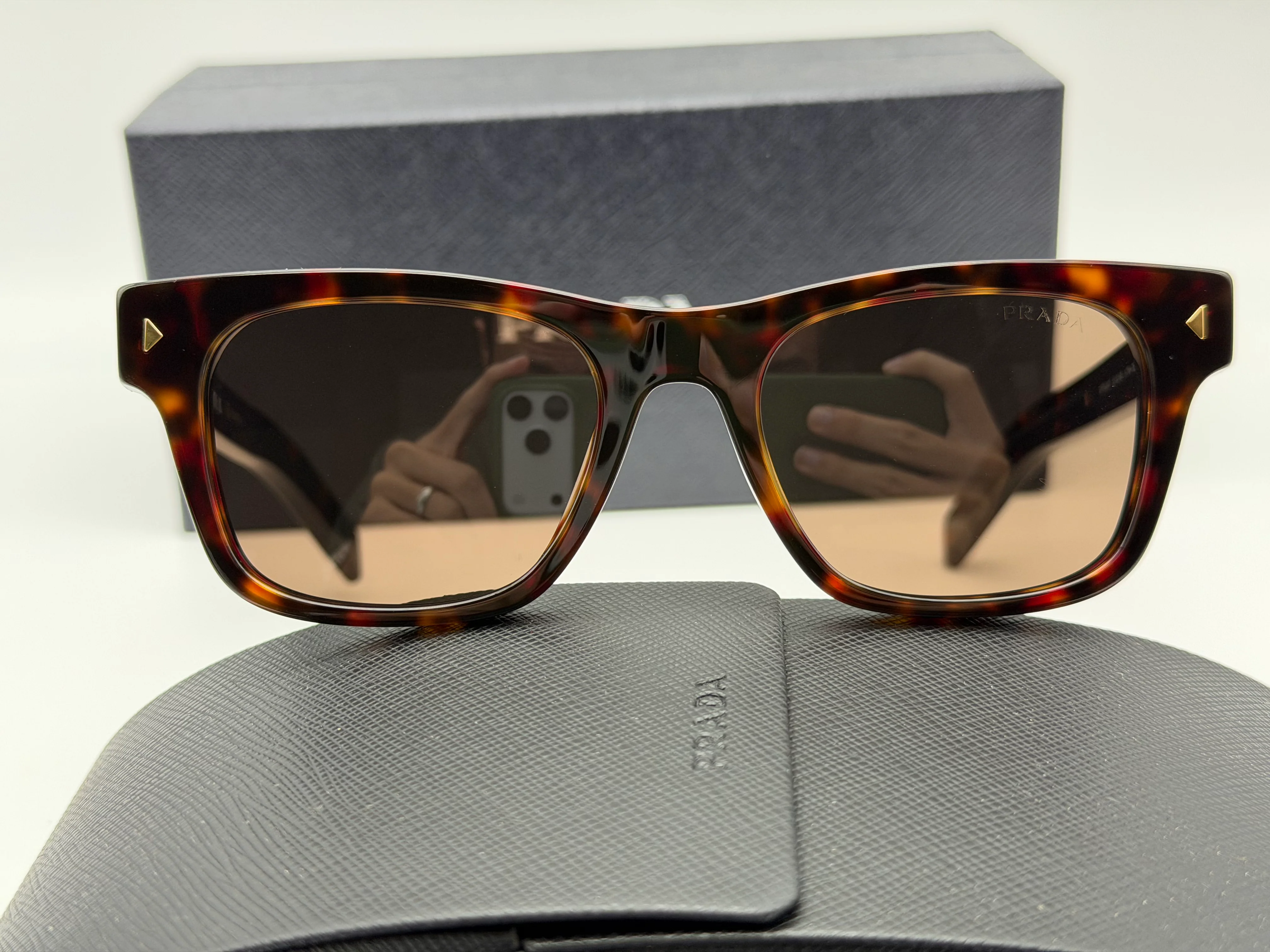 Prada PR A17s 51mm Wayfarer Radica Tortoise/ Dark Brown Glass Lens Italy NEW - Image 3