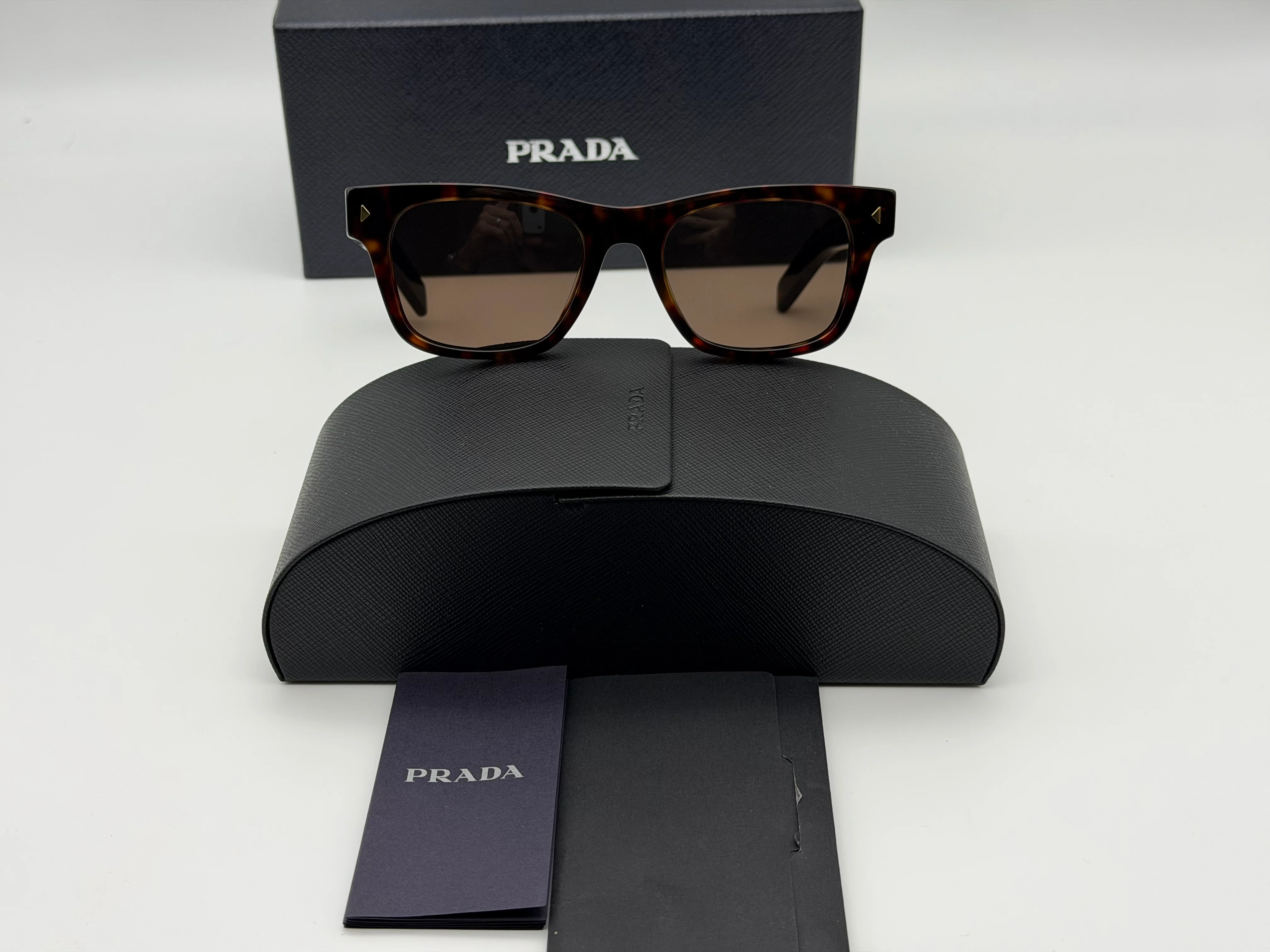 Prada PR A17s 51mm Wayfarer Radica Tortoise/ Dark Brown Glass Lens Italy NEW - Image 4