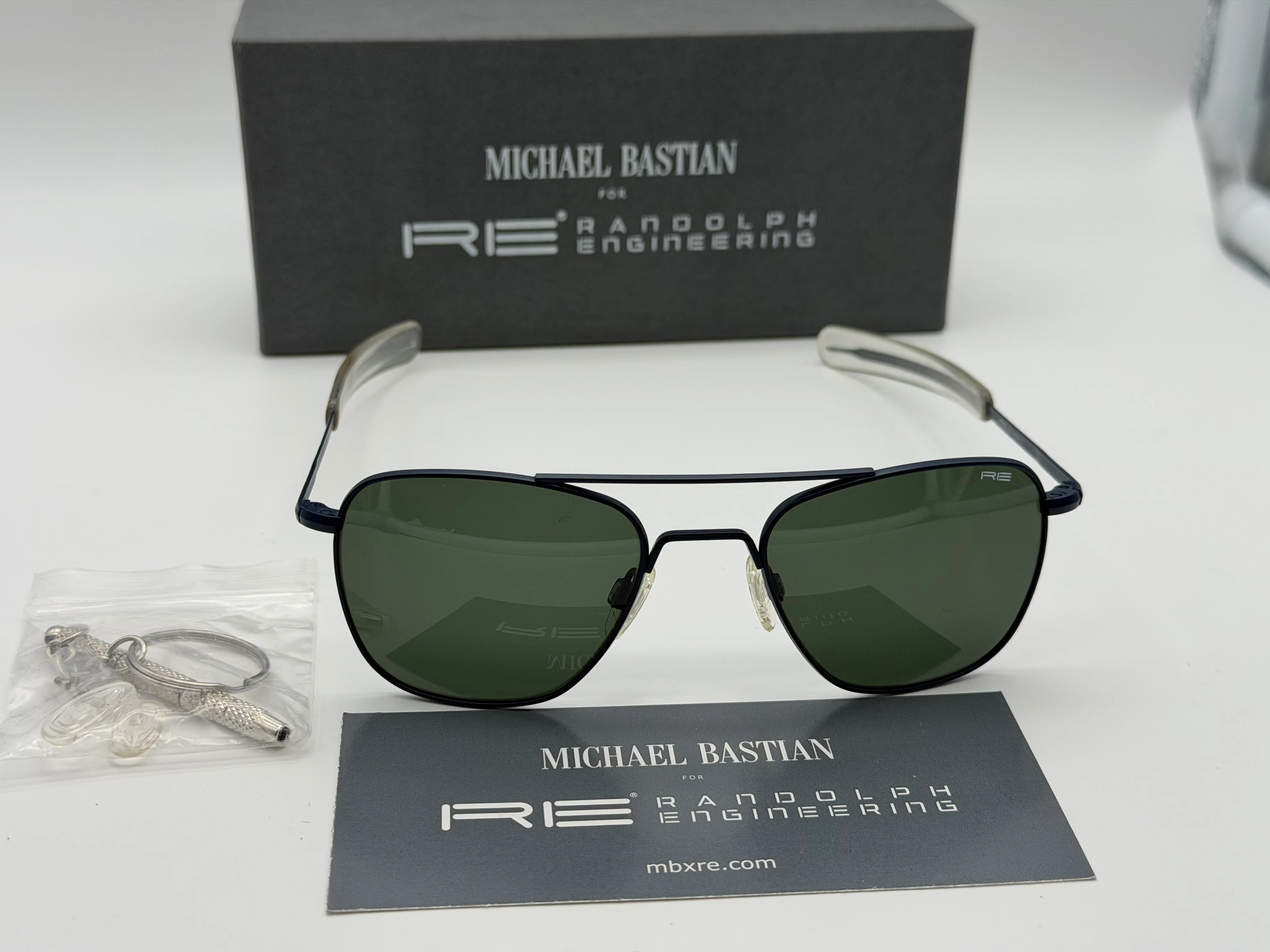 Randolph Engineering x Michael Bastian Aviator 52mm Rare Navy Blue Frames AGX Glass None Polar Lens Preowned - Image 2