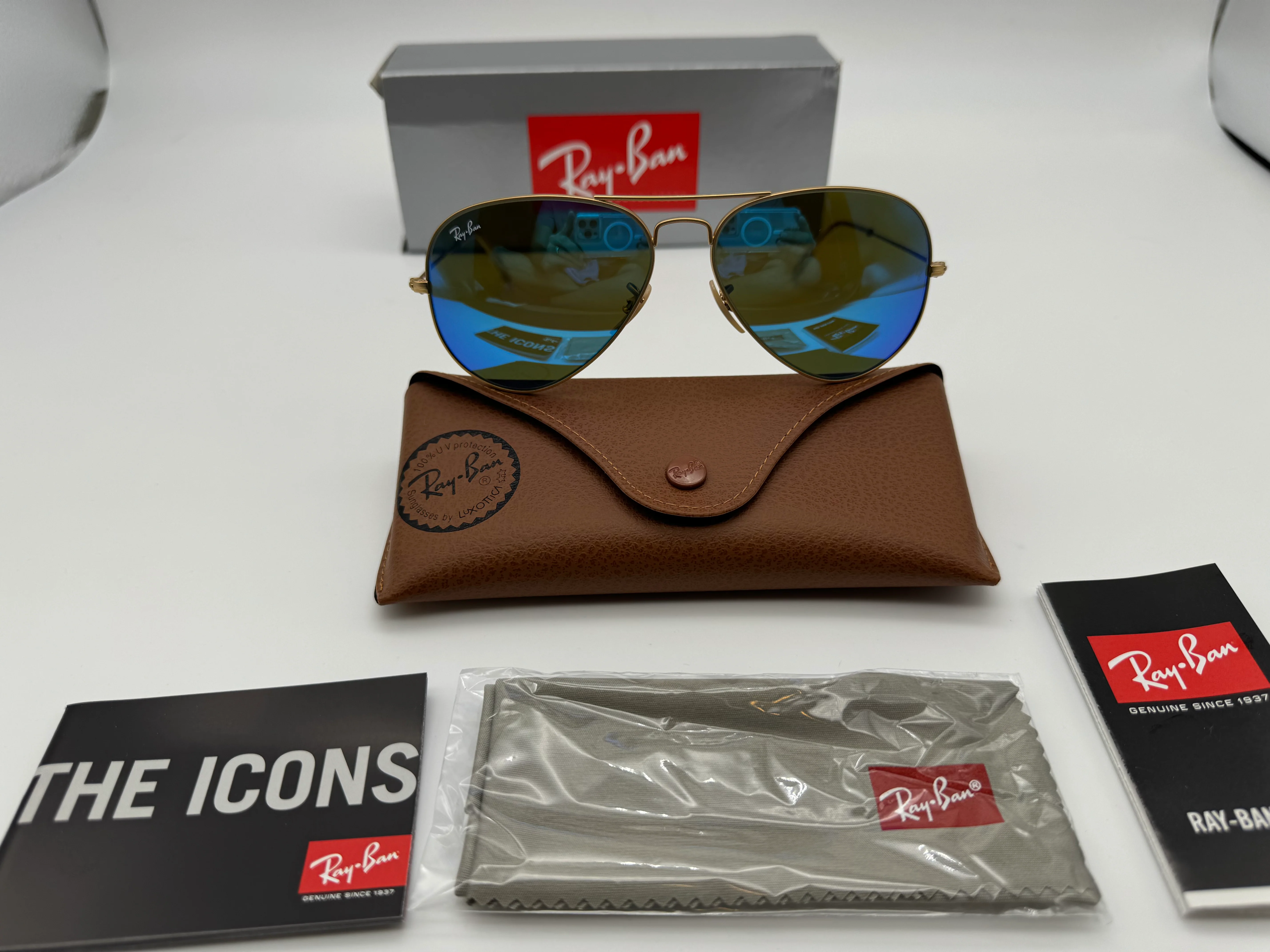 Ray Ban Aviator 58mm Flash Mirror Blue / Matte Gold RB 3025 112/17 Italy NEW - Image 3