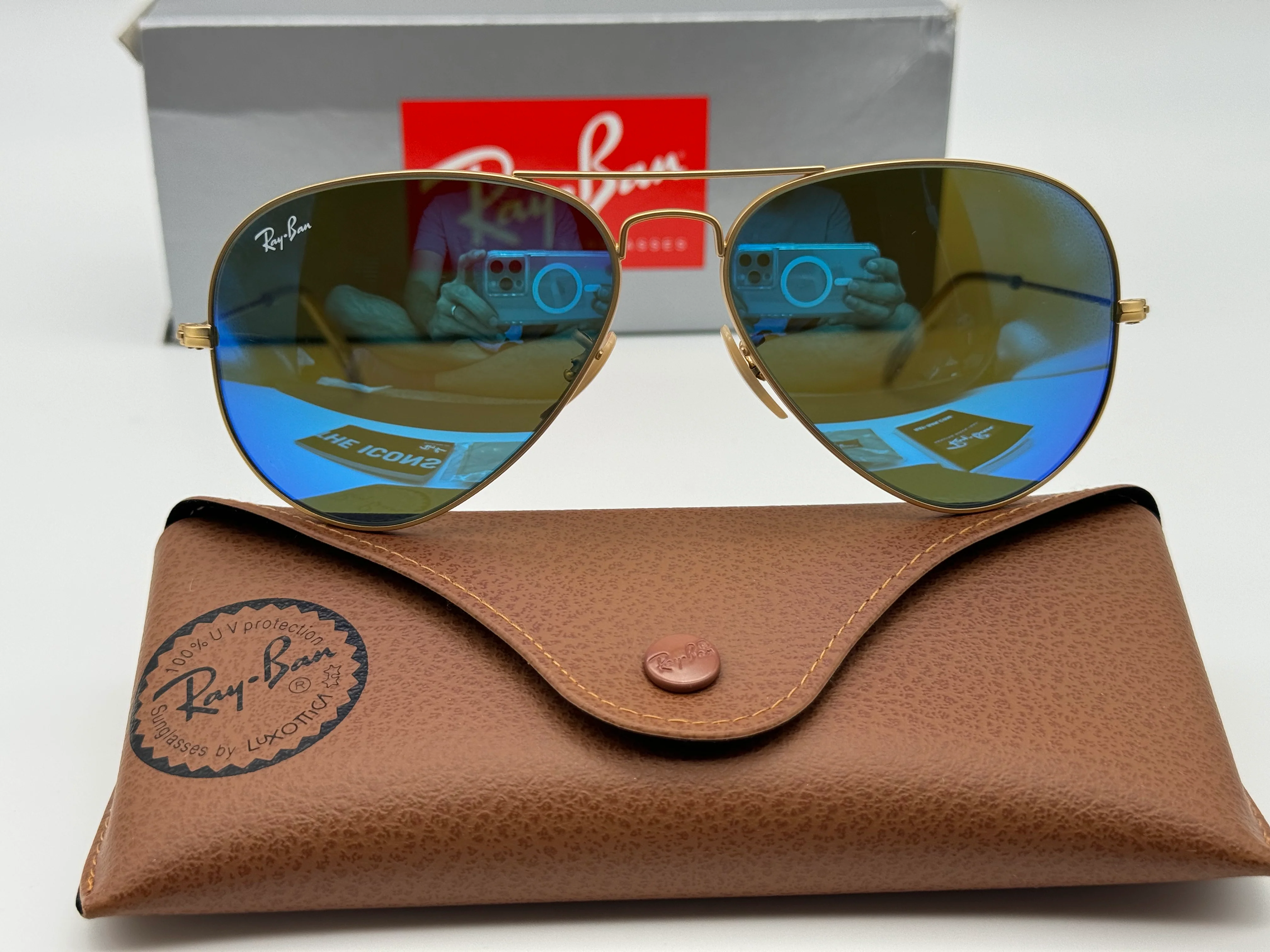 Ray Ban Aviator 58mm Flash Mirror Blue / Matte Gold RB 3025 112/17 Italy NEW - Image 4