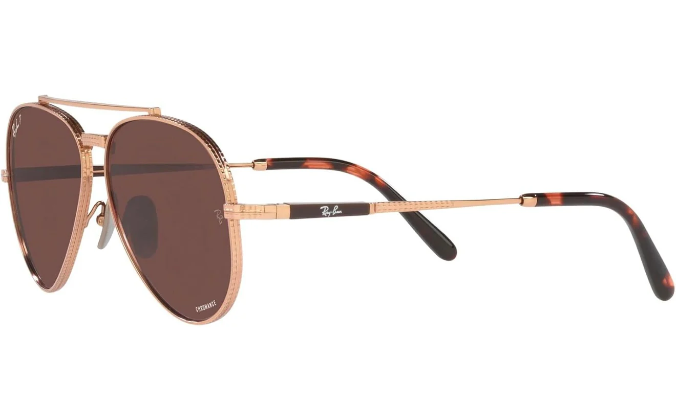 Ray-Ban Aviator II Titanium 58mm Rose Gold / Dark Violet Polarized Chromance Glass Lens RB 8225 3140AF Japan NEW - Image 4