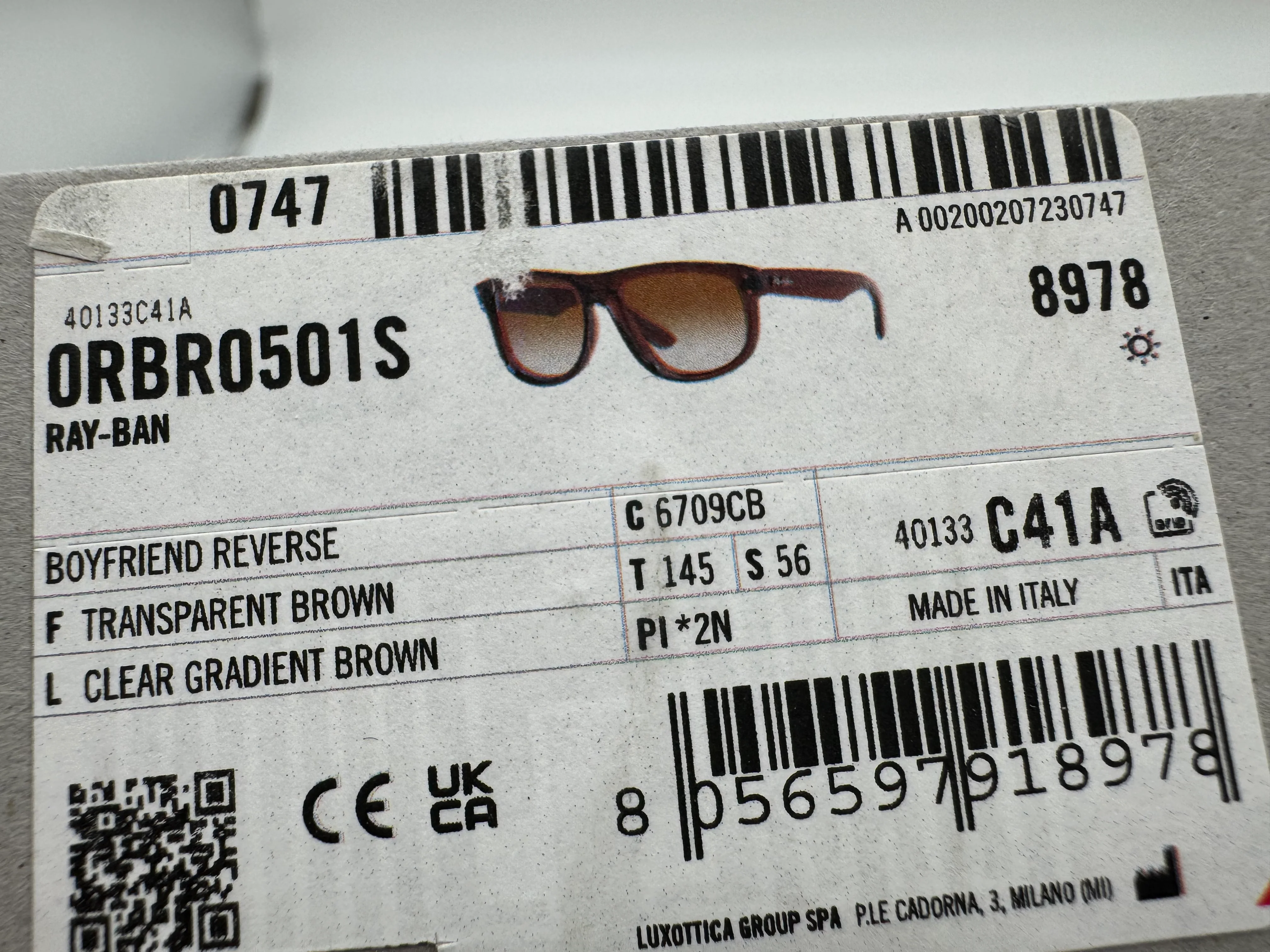 Ray-Ban Boyfriend Reverse 56mm Transparent Brown / Clear Gradient Brown 6709CB RBR 0501 Italy NEW - Image 12