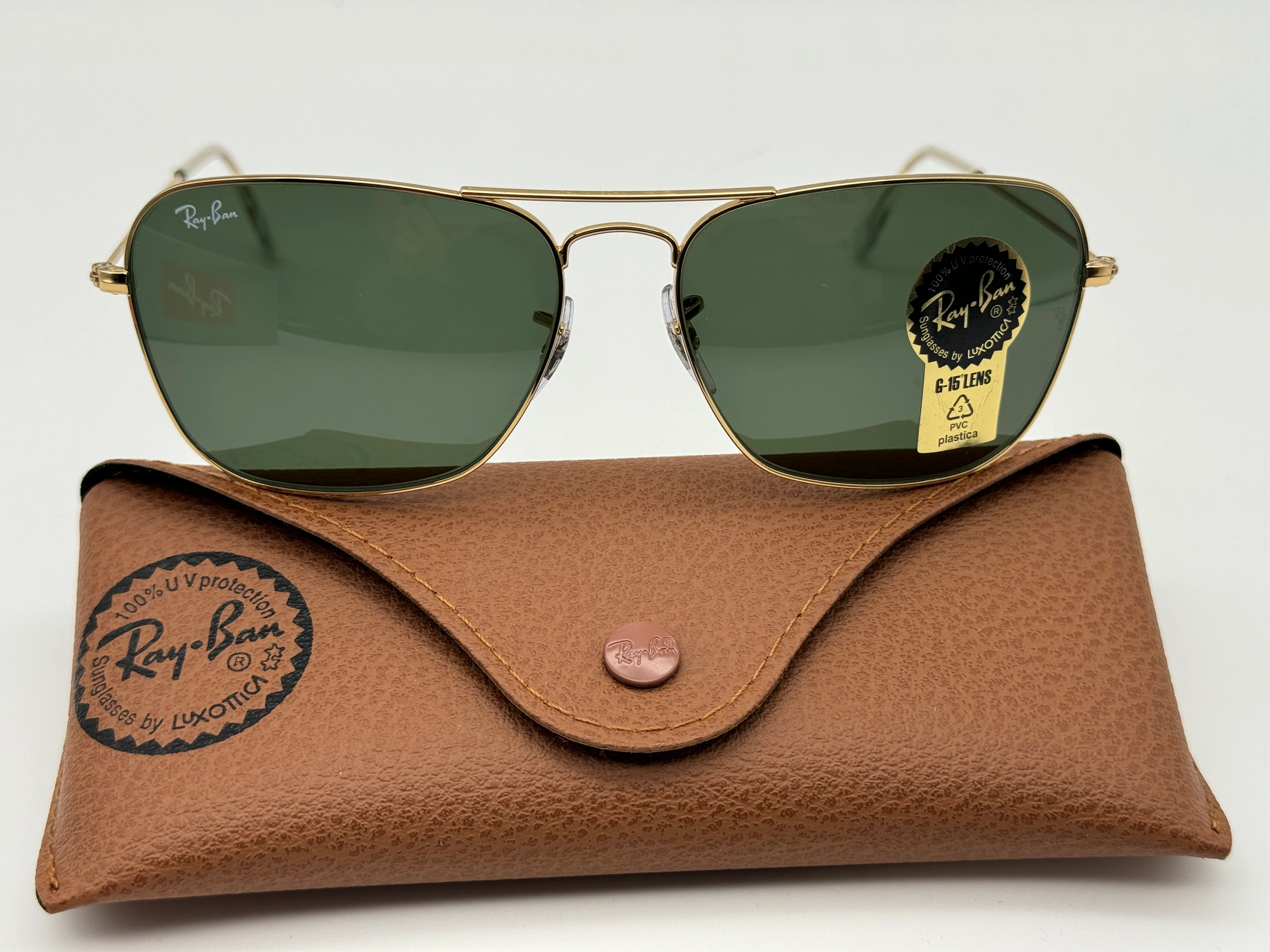 Ray Ban Caravan 58mm RB 3136 001 Gold G-15 Italy NEW - Image 3