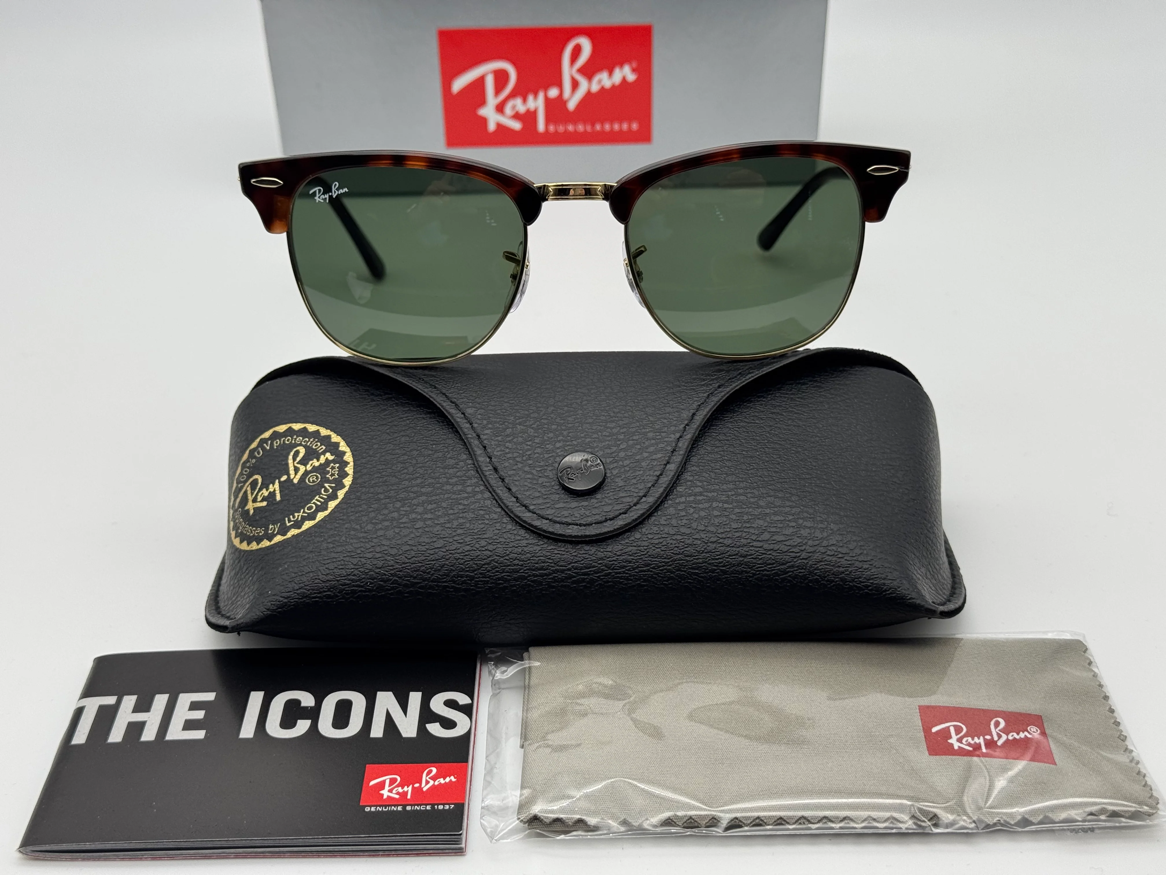 Ray-Ban Clubmaster 51mm RB 3016 Mock Tortoise Gold / G 15 Green W0366 NEW - Image 3
