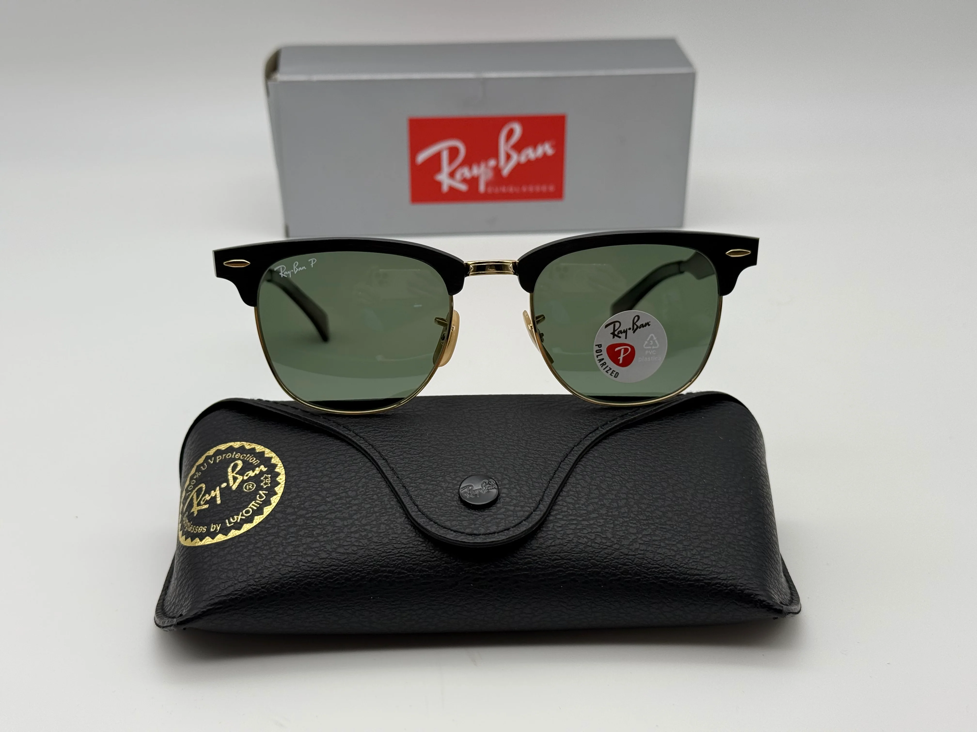 Ray-Ban Clubmaster Aluminum 51mm RB 3507 Polarized G 15 Black / Gold NEW - Image 13