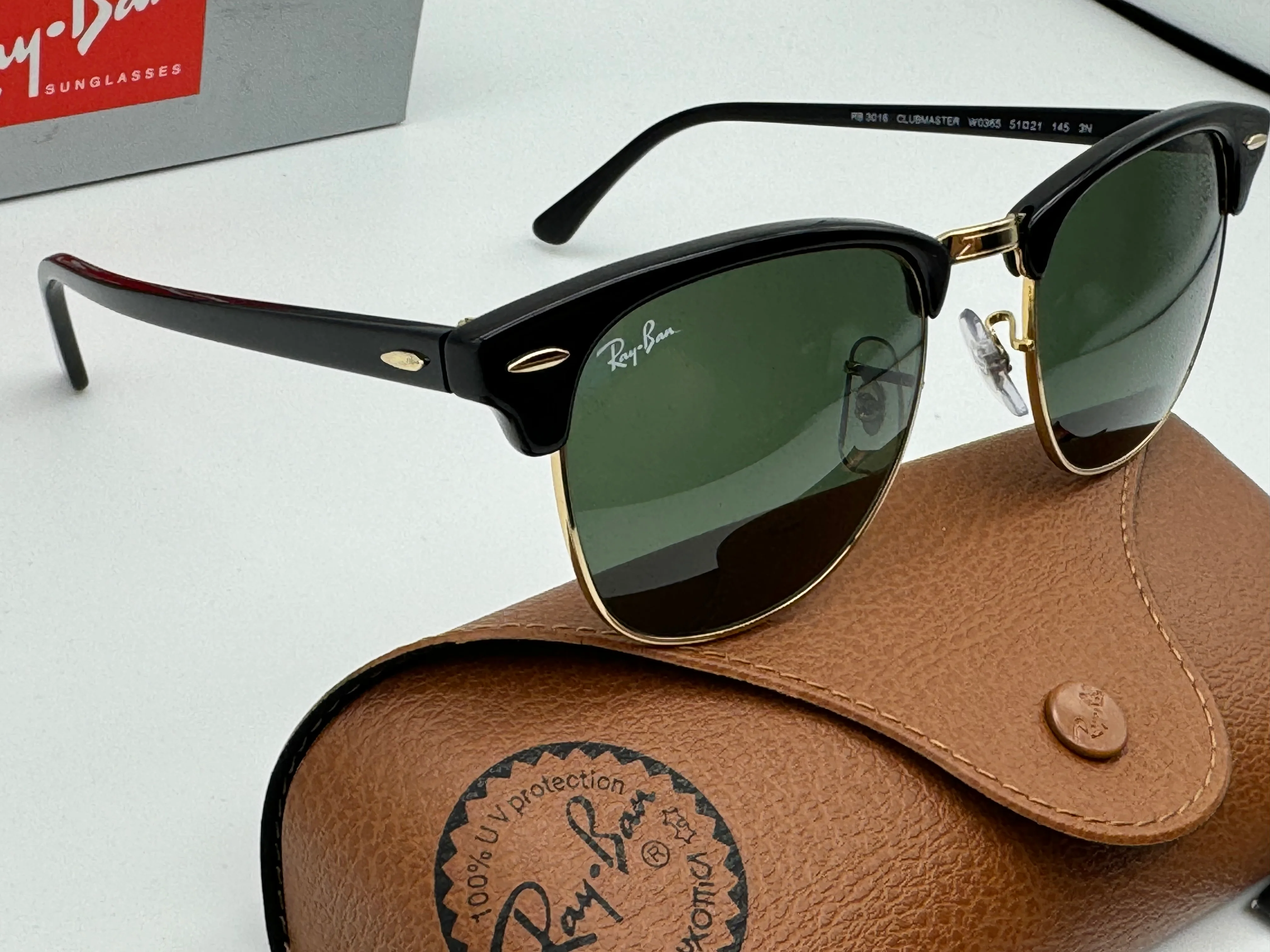 Ray-Ban Clubmaster 51mm Black / Gold G-15 W0365 RB3016 Italy New - Image 5