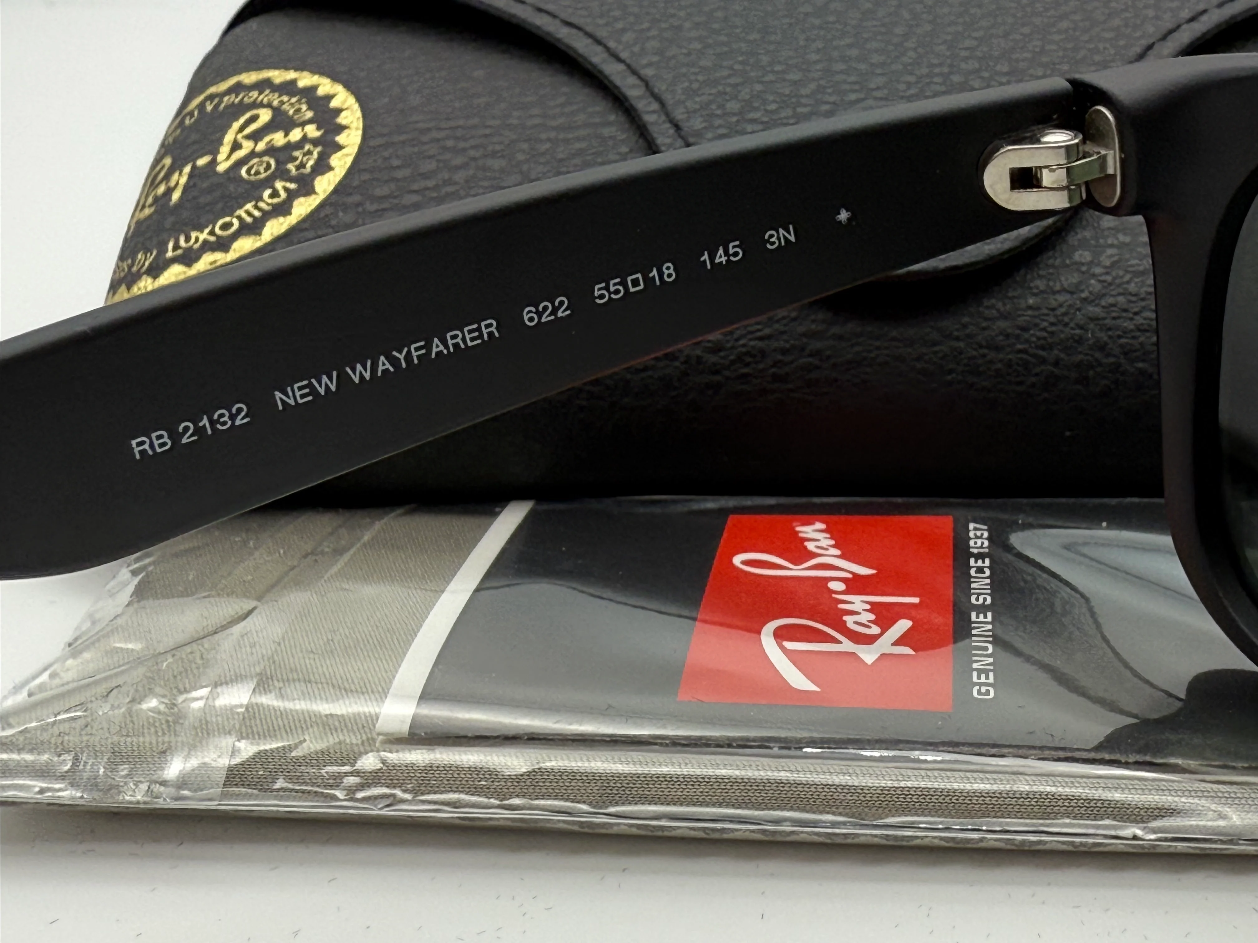 Ray-Ban New Wayfarer 55mm Matte Black / G 15 Lens RB 2132 622 Italy NEW - Image 10