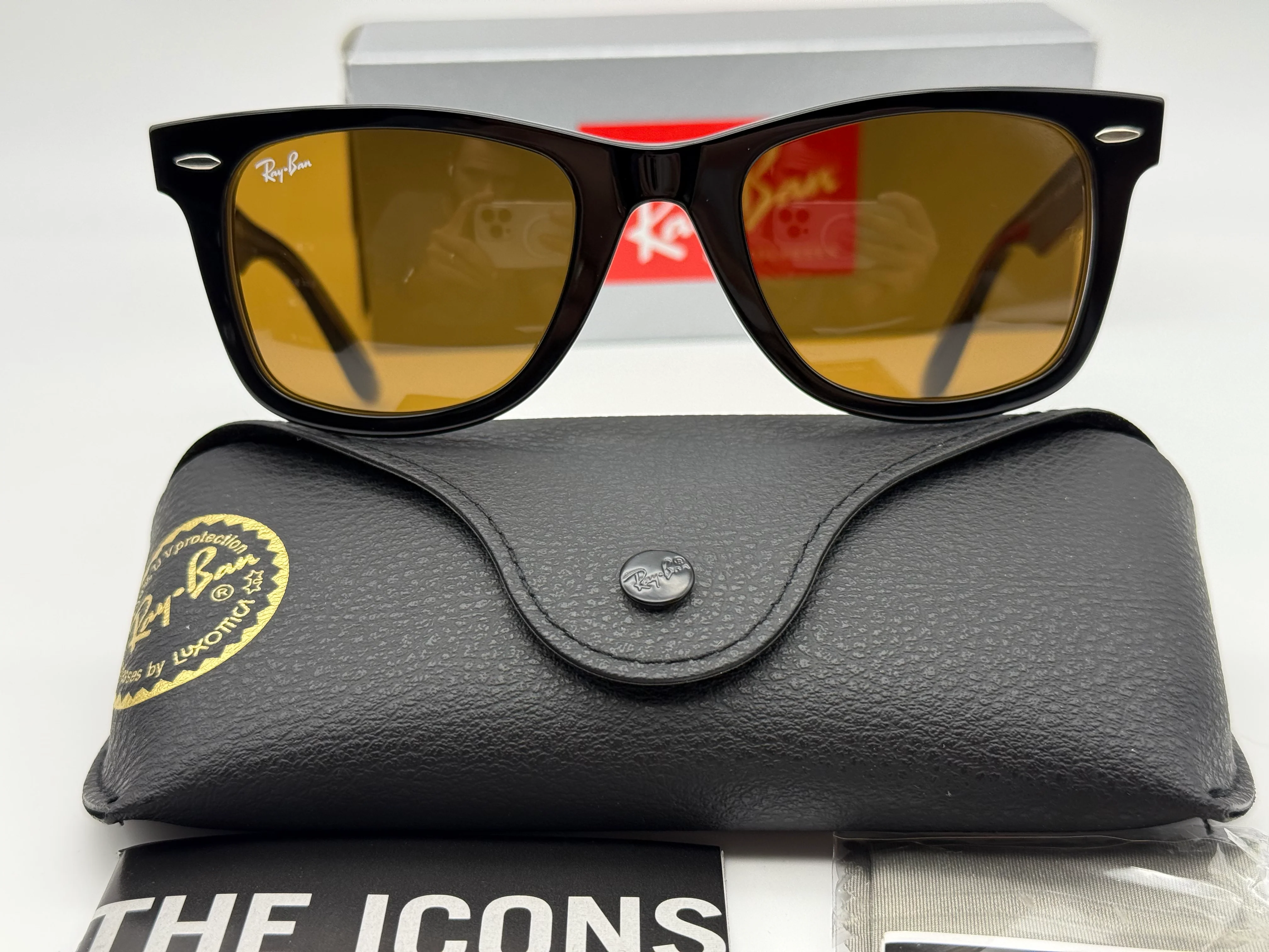 Ray-Ban Original Wayfarer 52mm RB 2140 Black Transparent/ Brown B-15 Glass Lens 1294/33 Italy NEW - Image 6