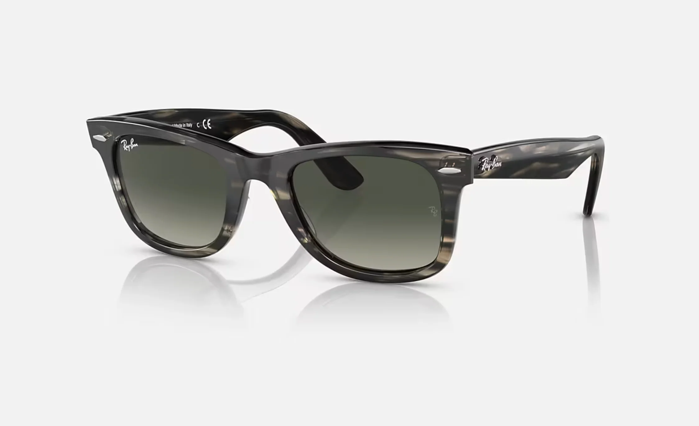 Ray Ban Original Wayfarer Bio Acetate 50mm 136071 Striped Gray/ Gray Gradient Glass Lens Italy