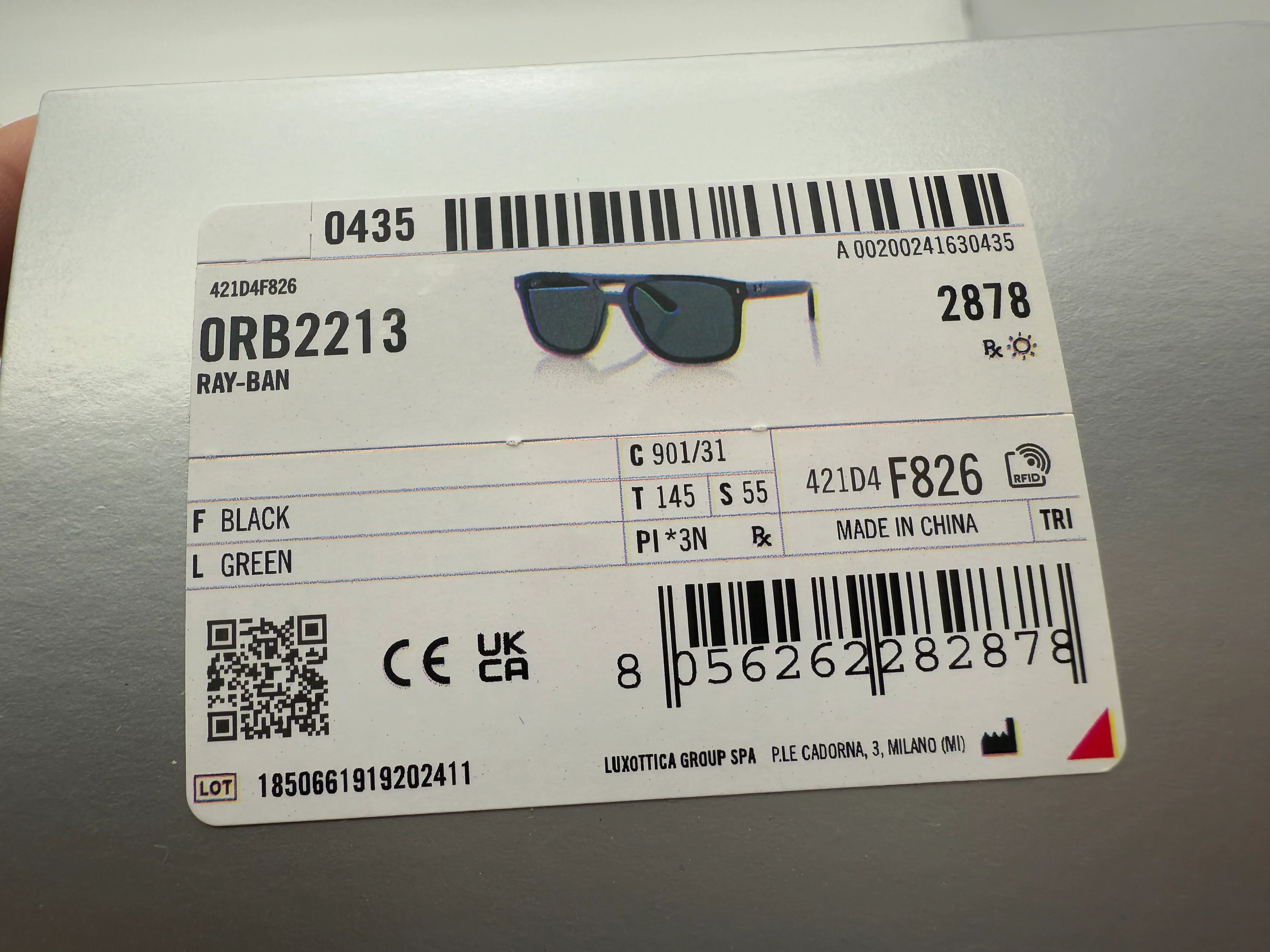 Ray-Ban RB 2213 55mm Black / Green 901 / 31 NEW - Image 4