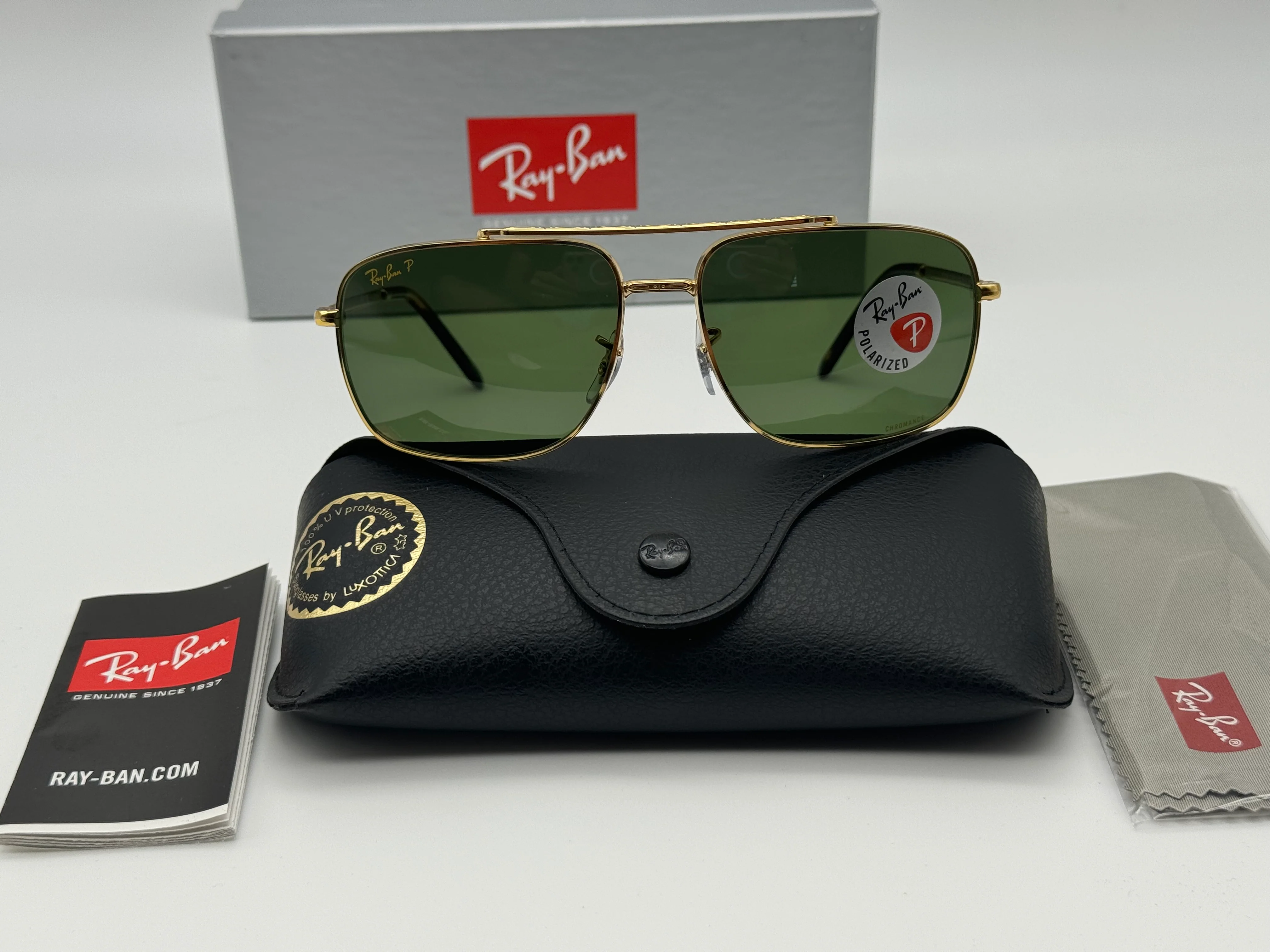 Ray-Ban RB 3796 59mm Gold / Dark Green Chromance Polarized 9196P1 Preowned - Image 3