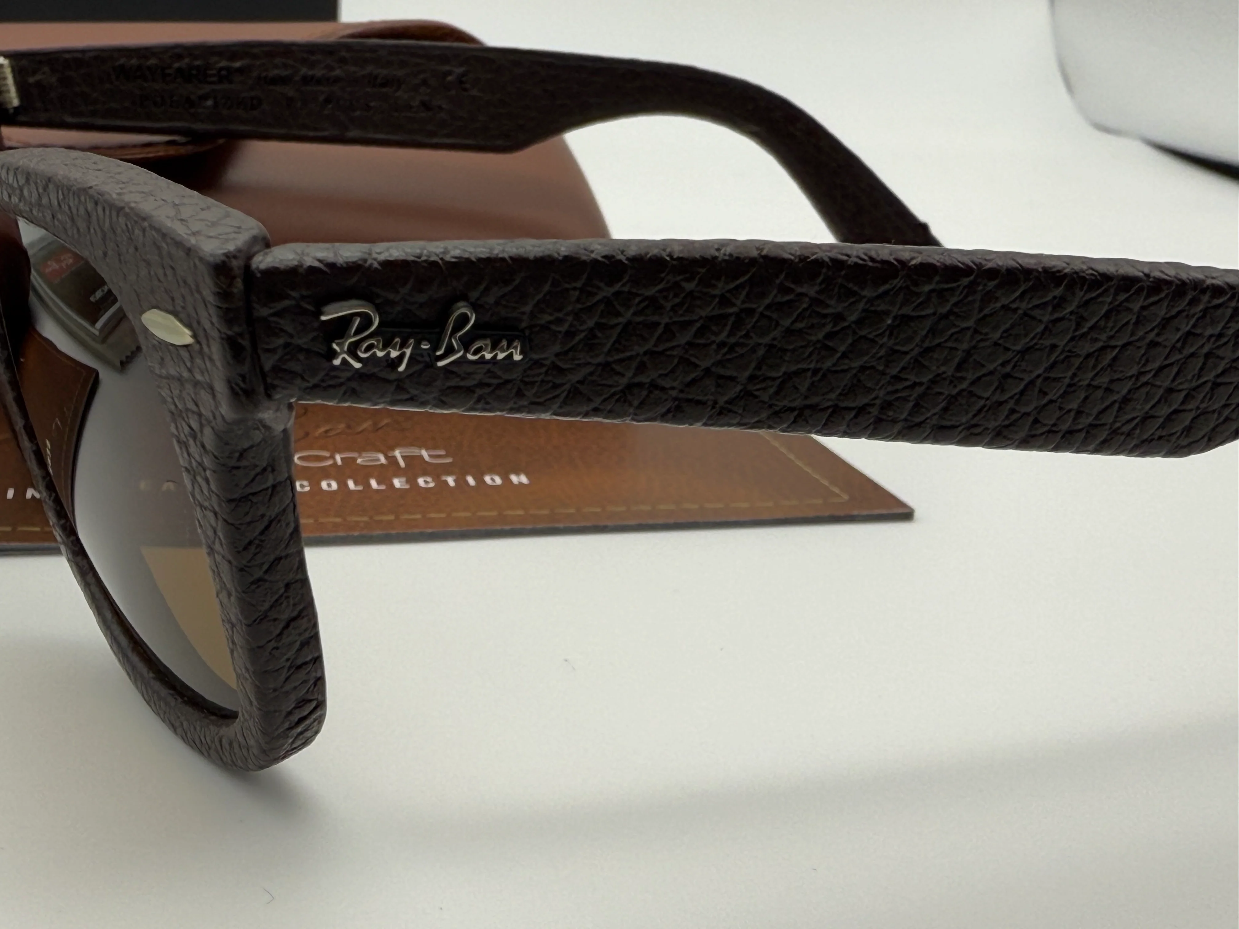 Ray-Ban Wayfarer Genuine Leather Craft 50mm RB 2140 QM 1153 / N6 Brown Polarized P3 Plus Lens Preowned - Image 5
