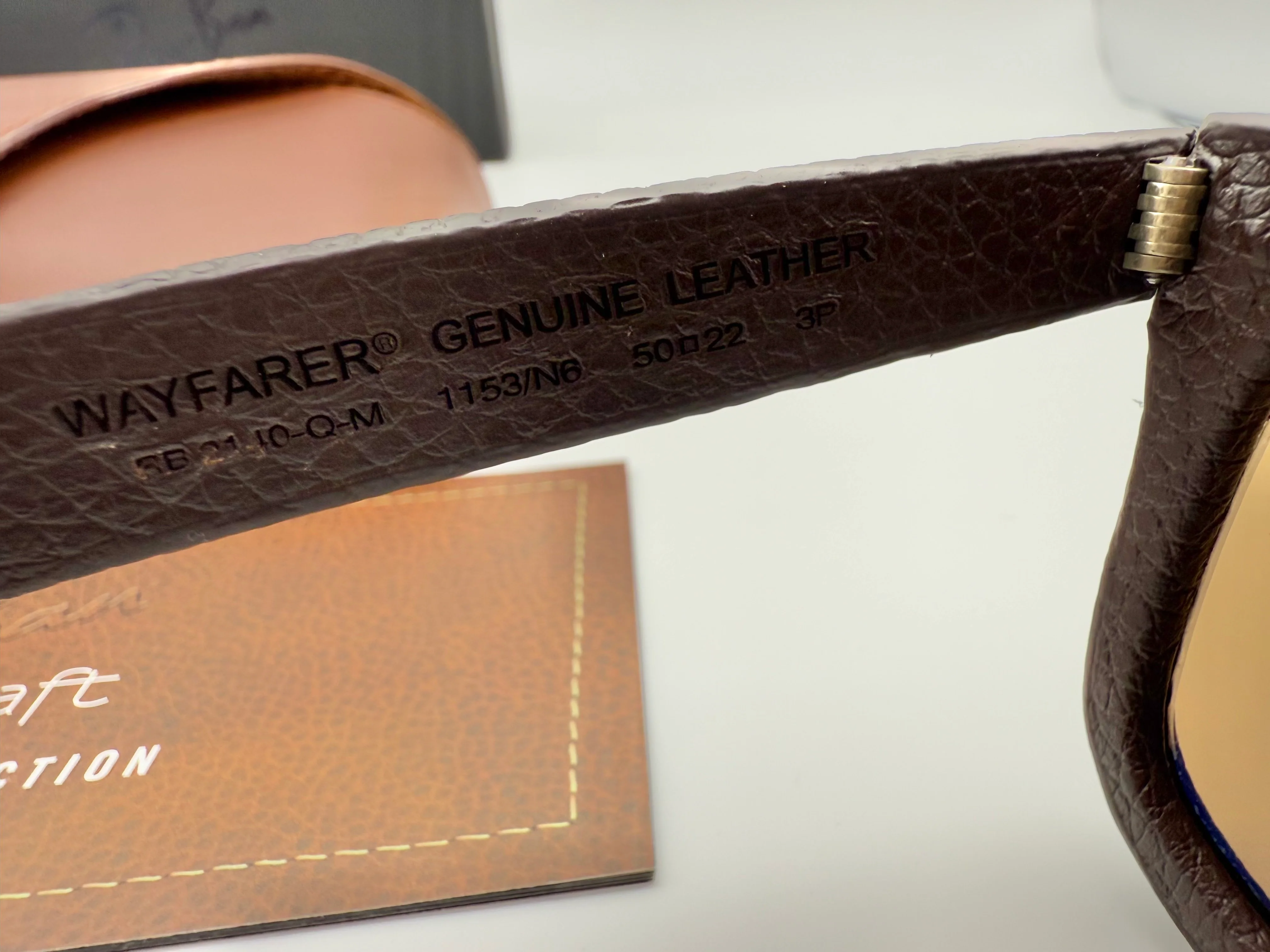 Ray-Ban Wayfarer Genuine Leather Craft 50mm RB 2140 QM 1153 / N6 Brown Polarized P3 Plus Lens Preowned - Image 7