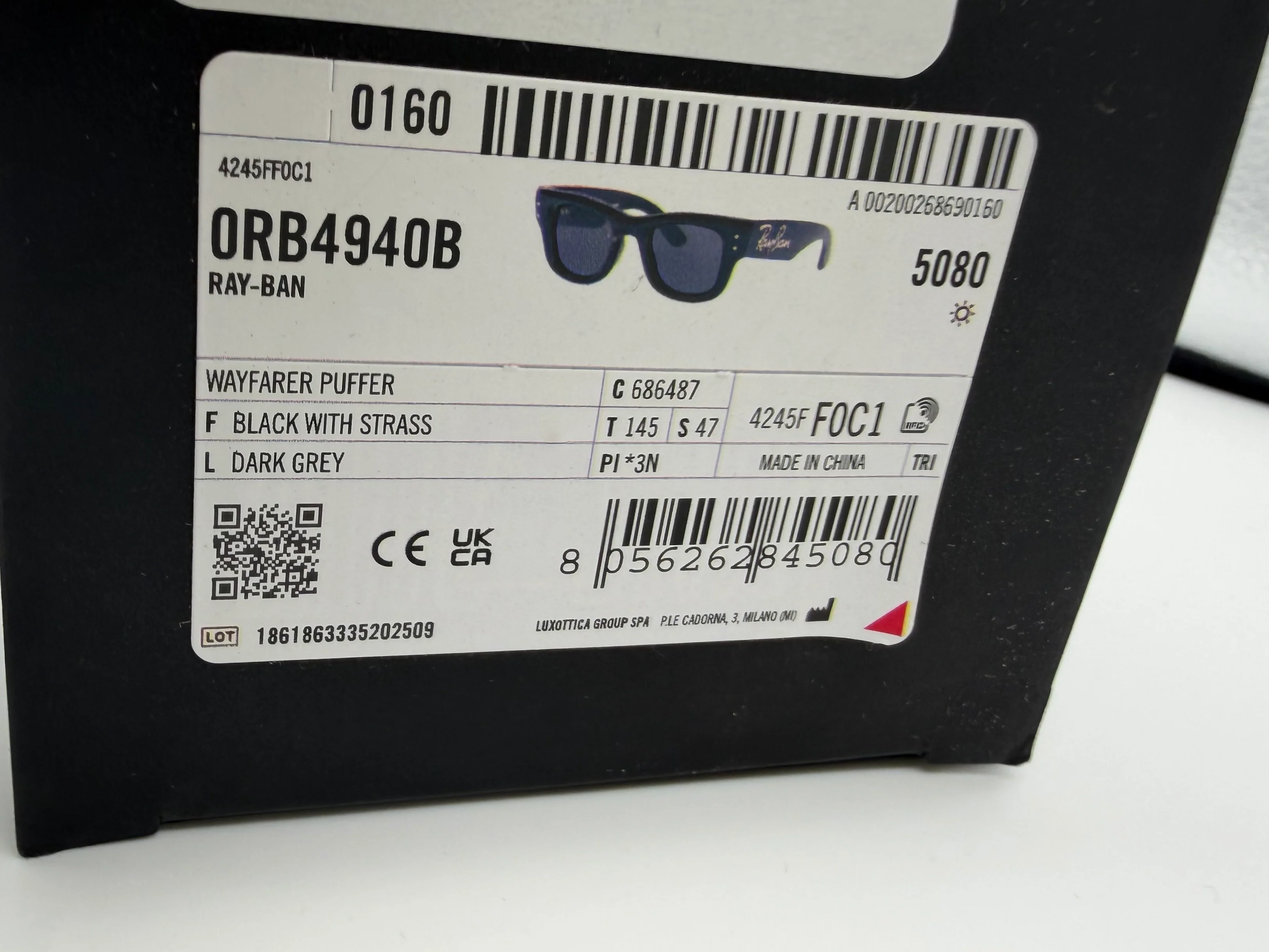 Ray-Ban Wayfarer Puffer Crystal Edition 47mm Black w Strass / Dark Gray RB 4940B 68487 NEW - Image 9