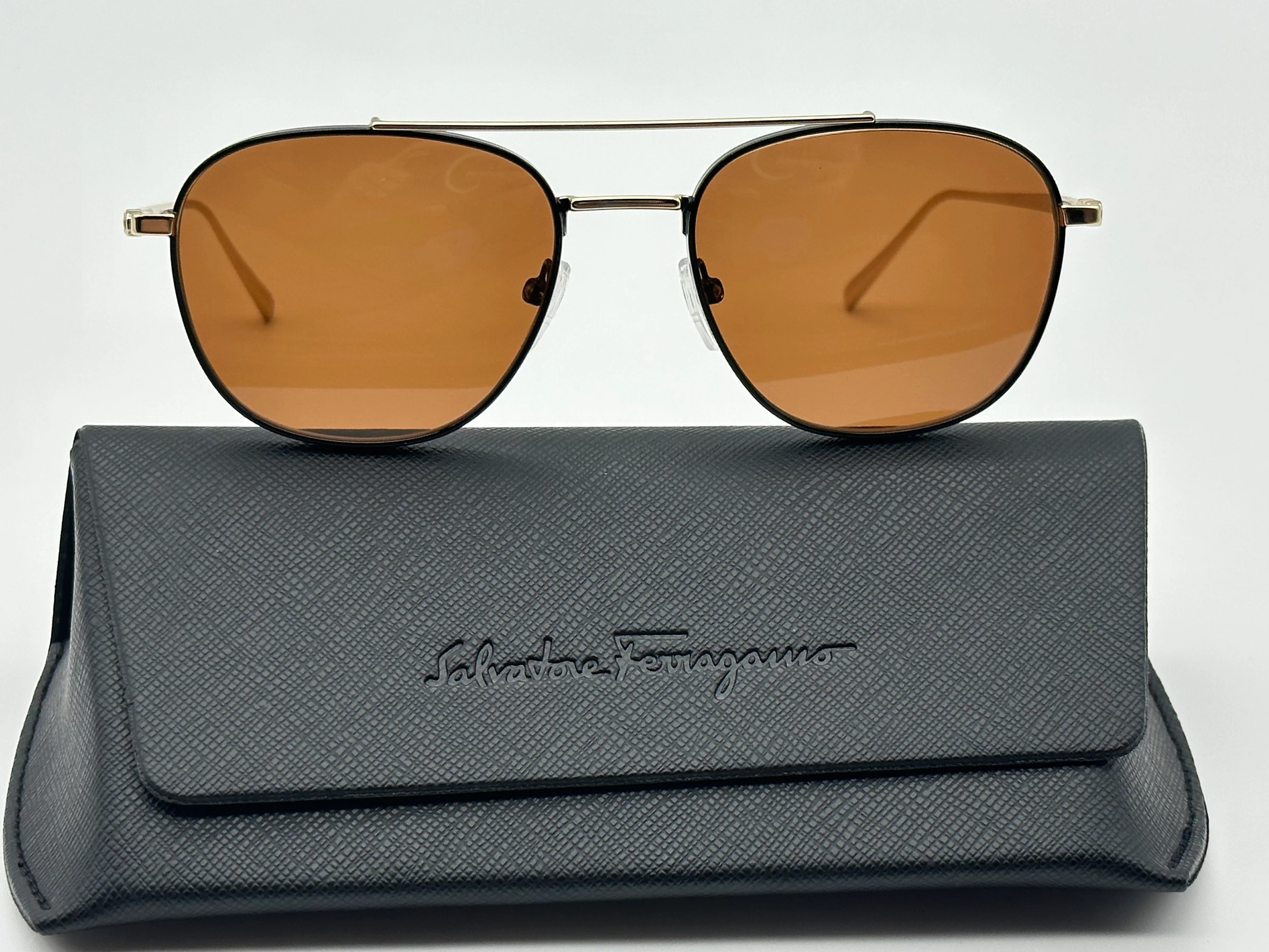 SALVATORE FERRAGAMO 54mm Navigator Brown Gold Black Sunglasses SF200S - Image 4