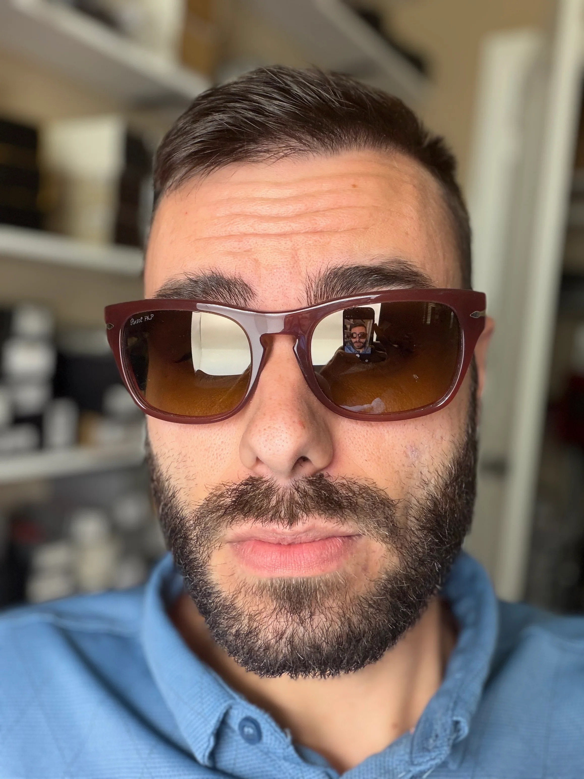 Persol Film Noir Edition Detective PO 3027 s 1002 / B1 Matte Opal Red / Photochromic Polarized Brown Preowned - Image 9